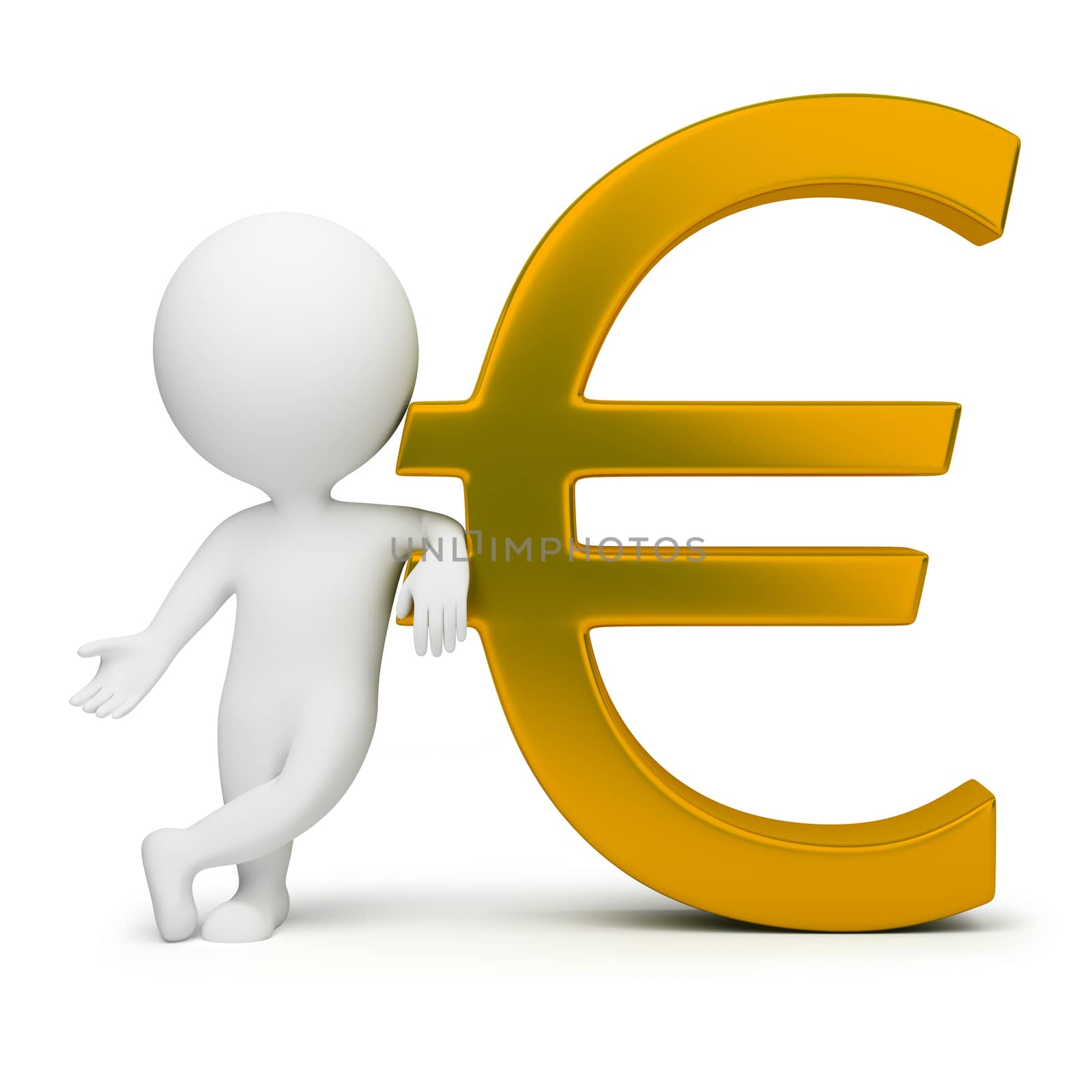 3d small people with a gold euro sign. 3d image. Isolated white background.