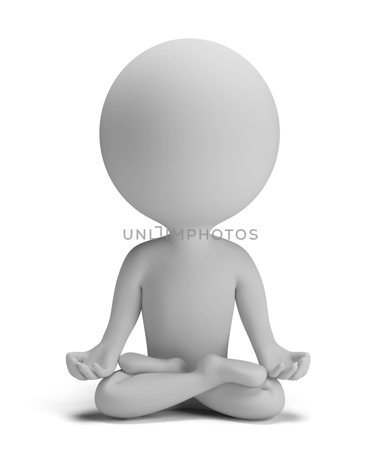 3d small person in meditation. 3d image. White background.