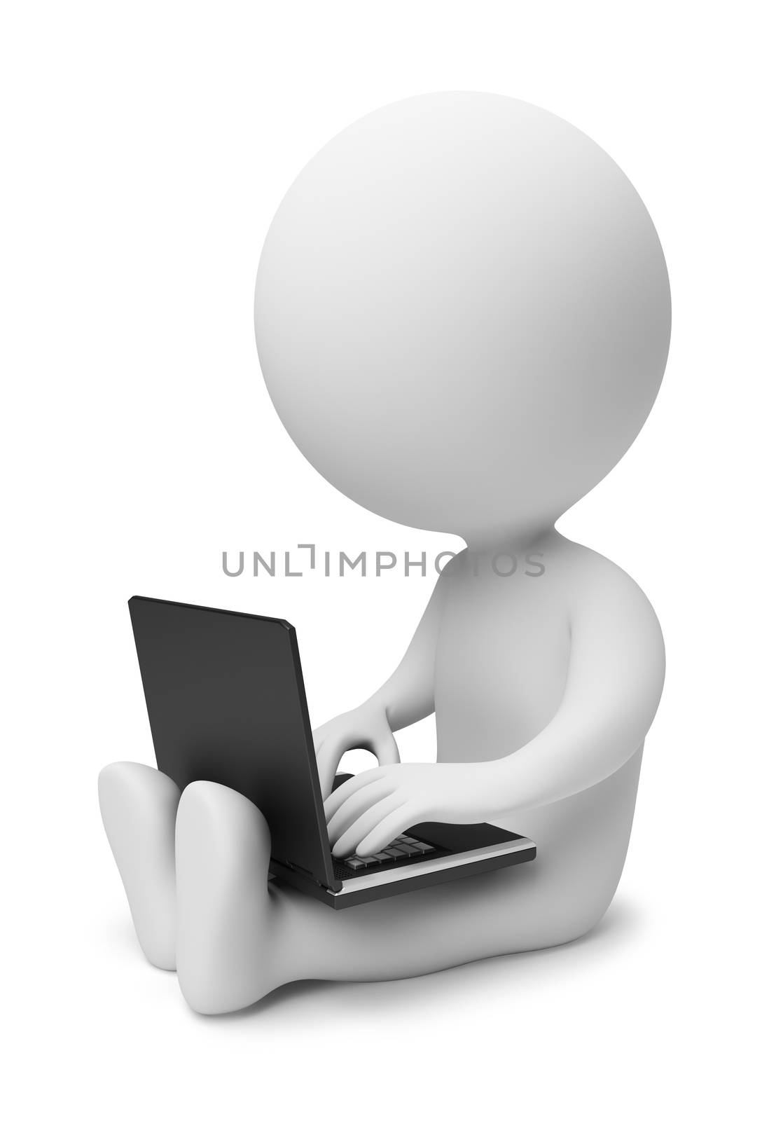 3d small people working on the laptop. 3d image. Isolated white background.