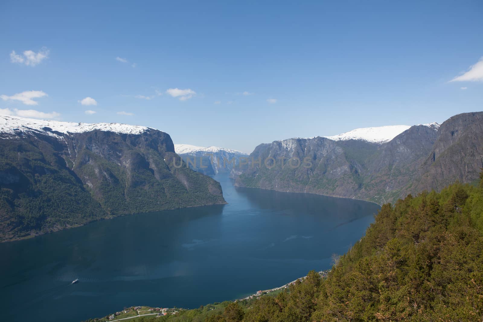 The picture shows somewhere in Norway with mountains and fjords.