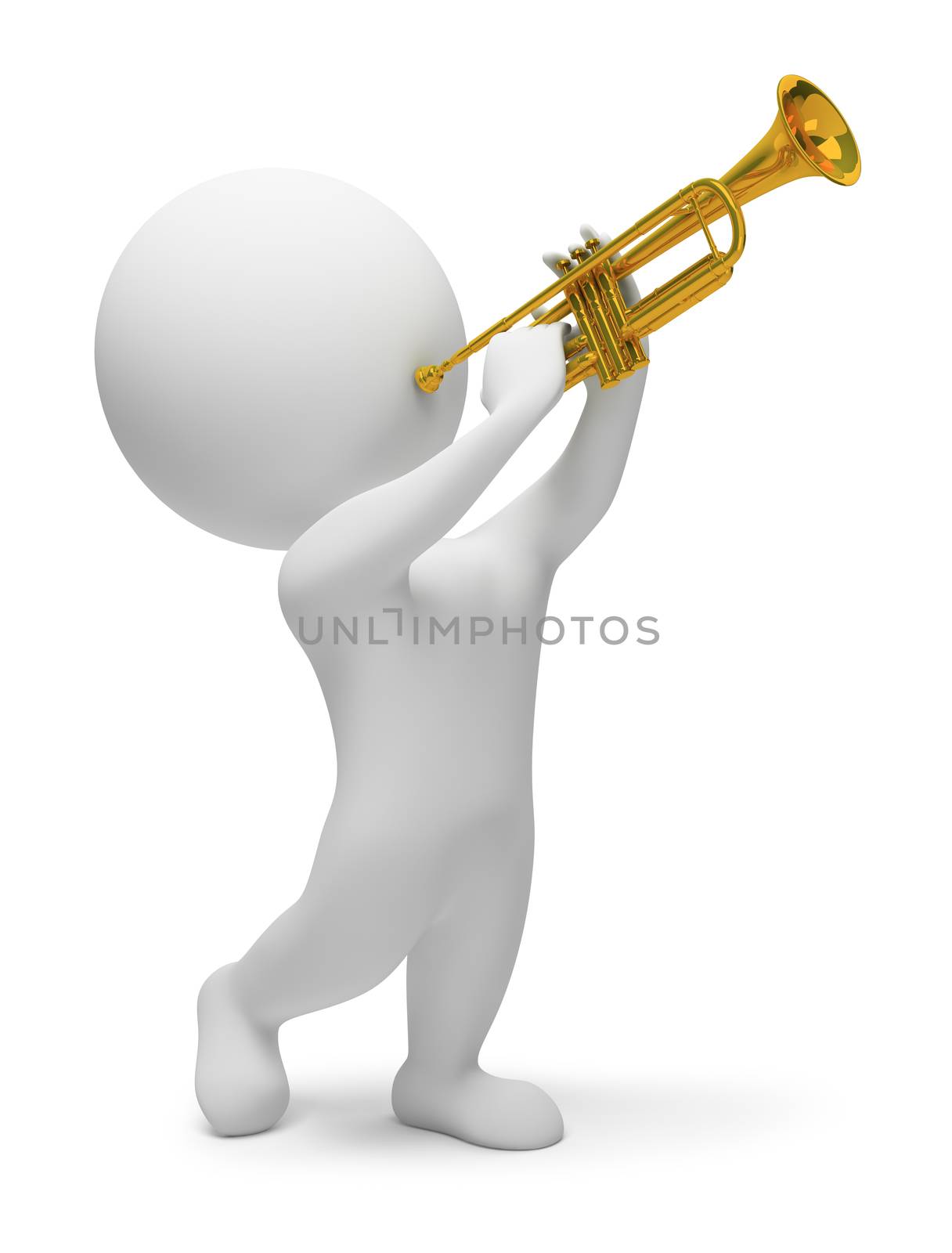 3d people plays with trumpet. 3d image. Isolated white background.
