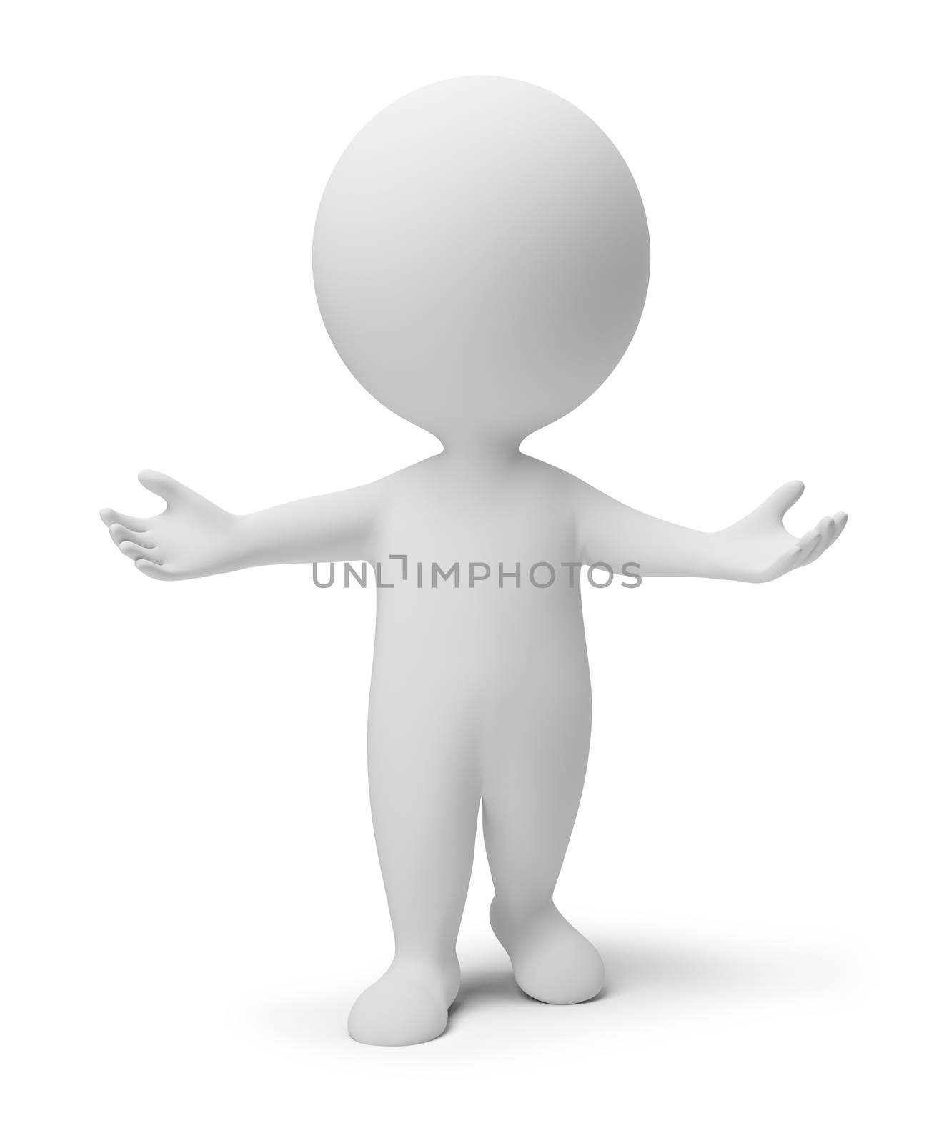 3d small people inviting. 3d image. Isolated white background.