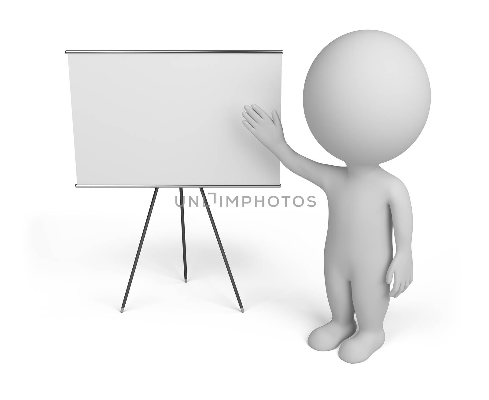 3d small person with empty board. 3d image. Isolated white background.