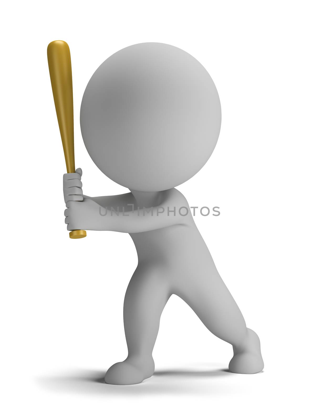 3d small person holding a baseball bat. 3d image. Isolated white background.