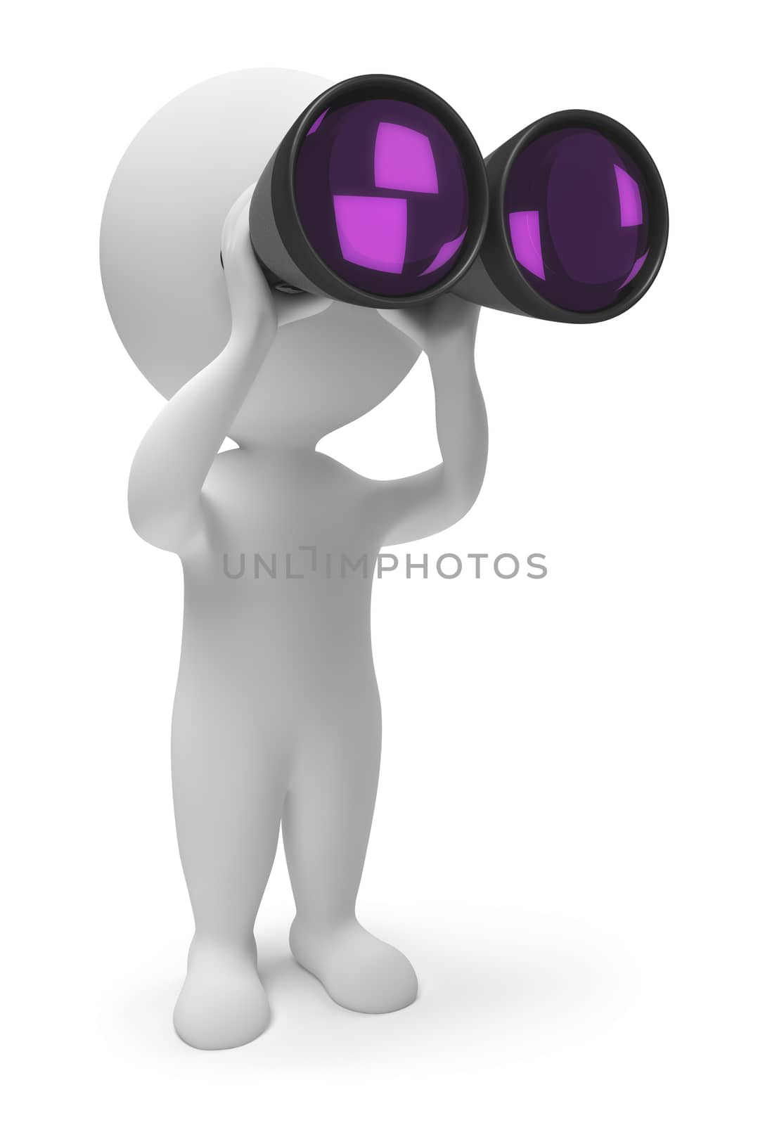 3d people with the field-glass in hands. 3d image. Isolated white background.