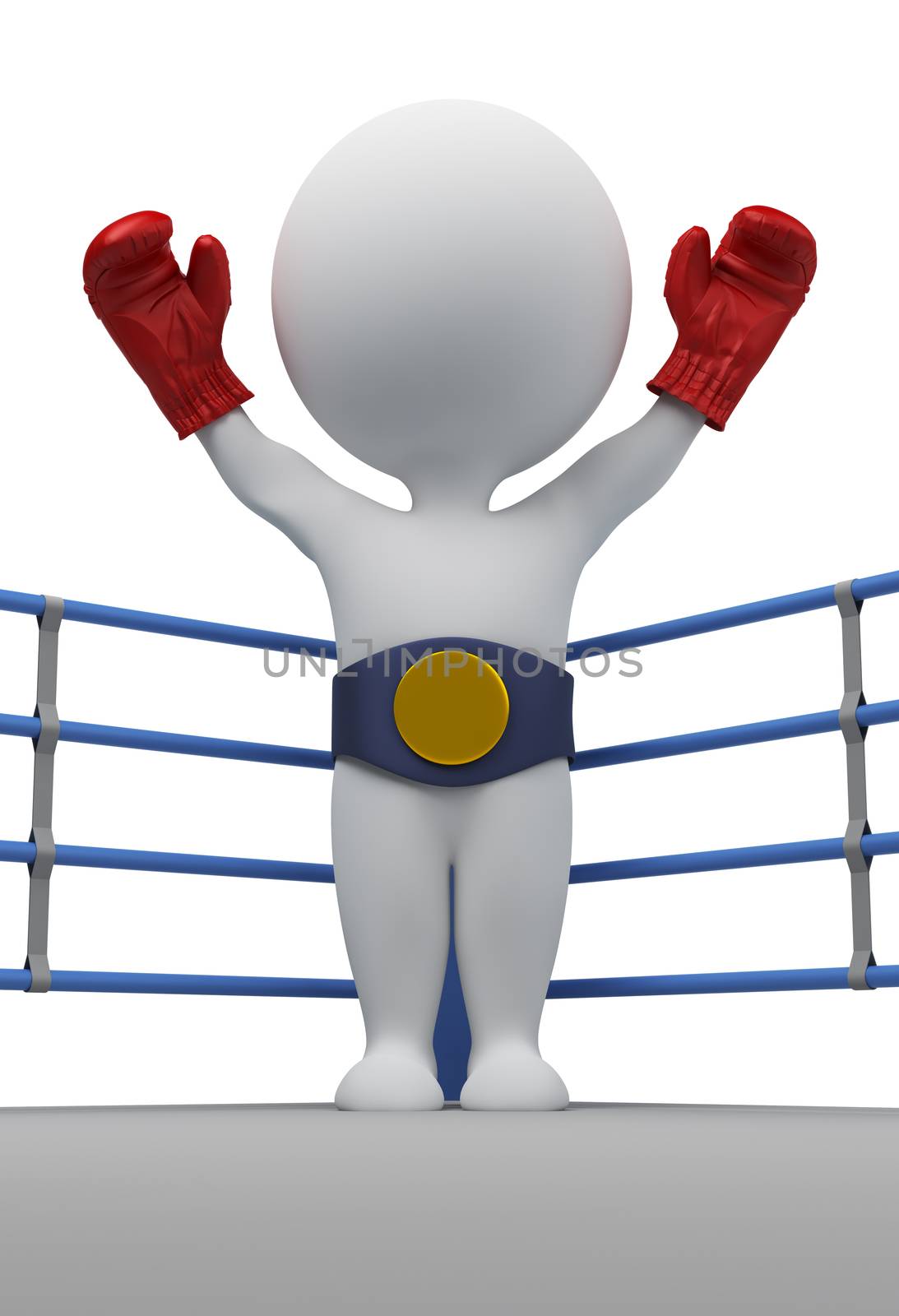 3d small people - boxer with a belt of the champion. 3d image. Isolated white background.