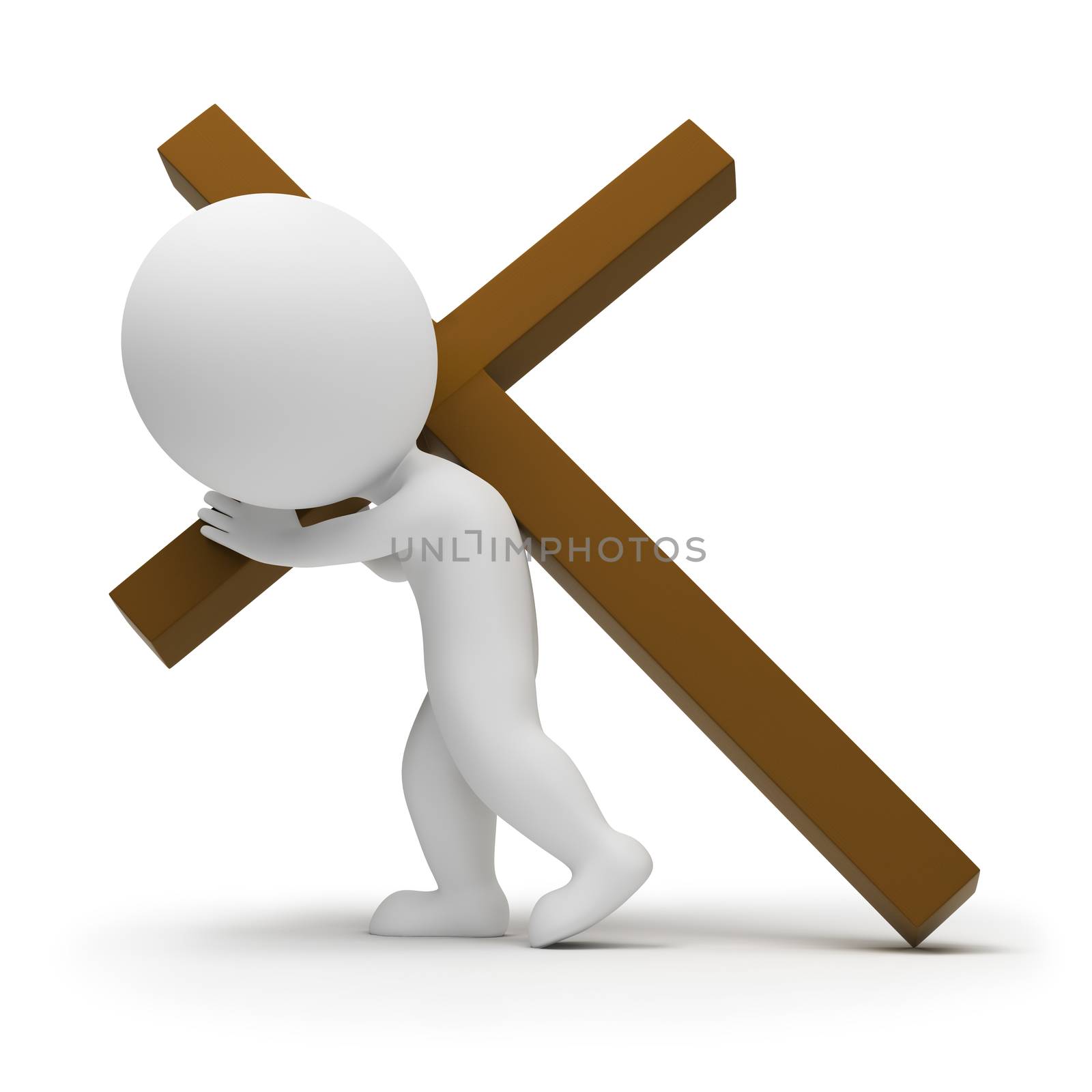 3d small people a bearing cross. 3d image. Isolated white background.