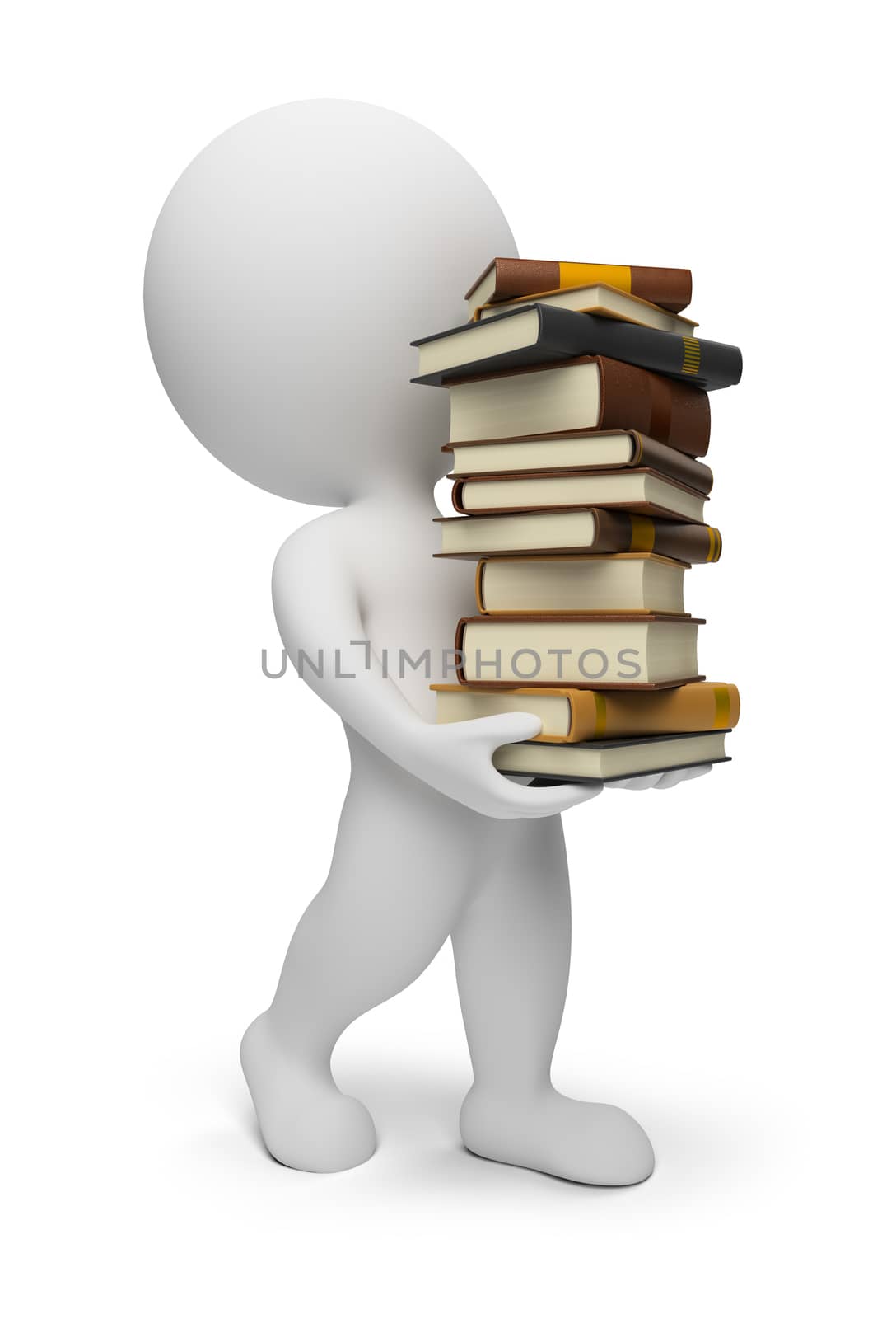 3d small people carrying books. 3d image. Isolated white background.