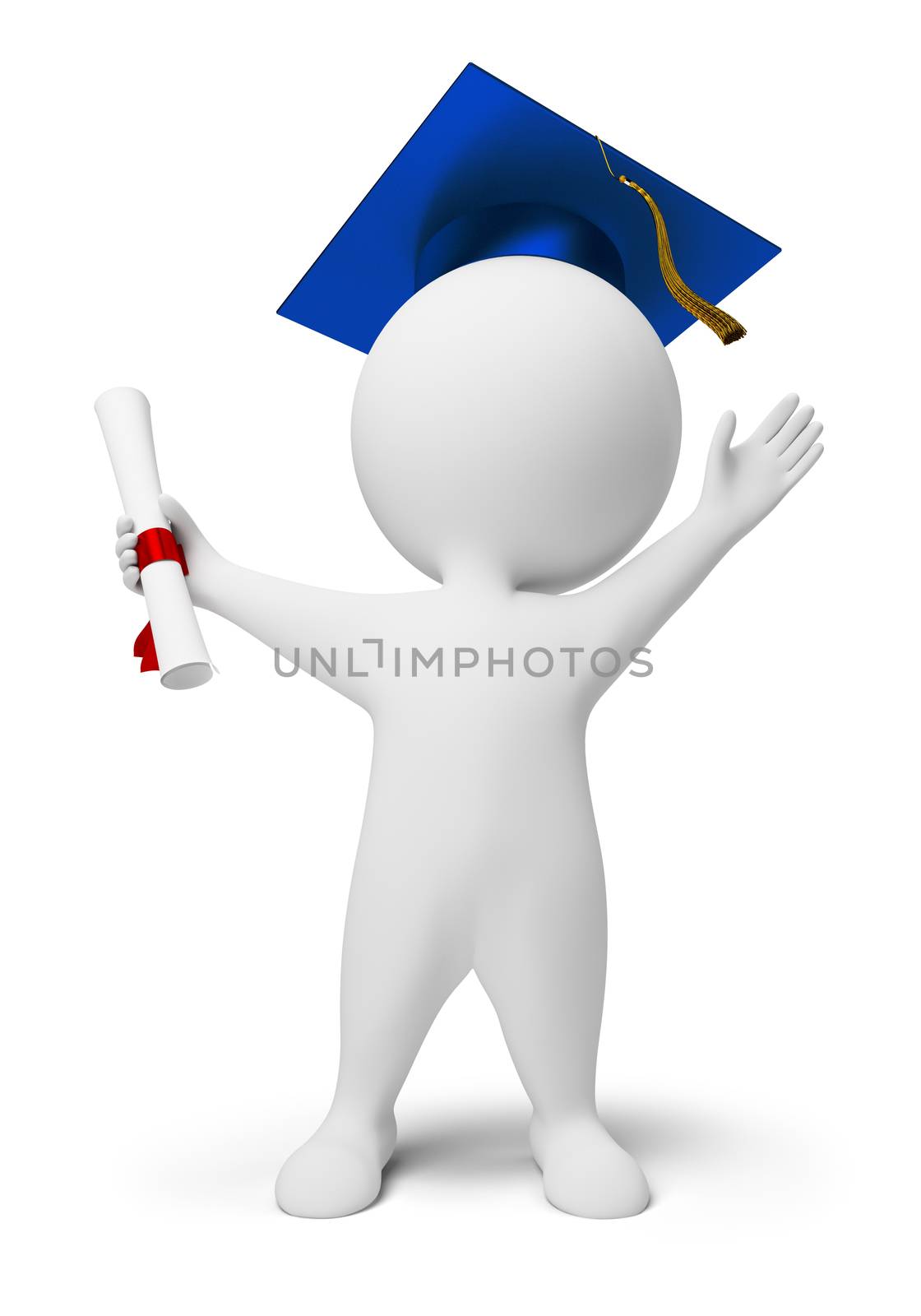 3d small people the received diploma. 3d image. Isolated white background.