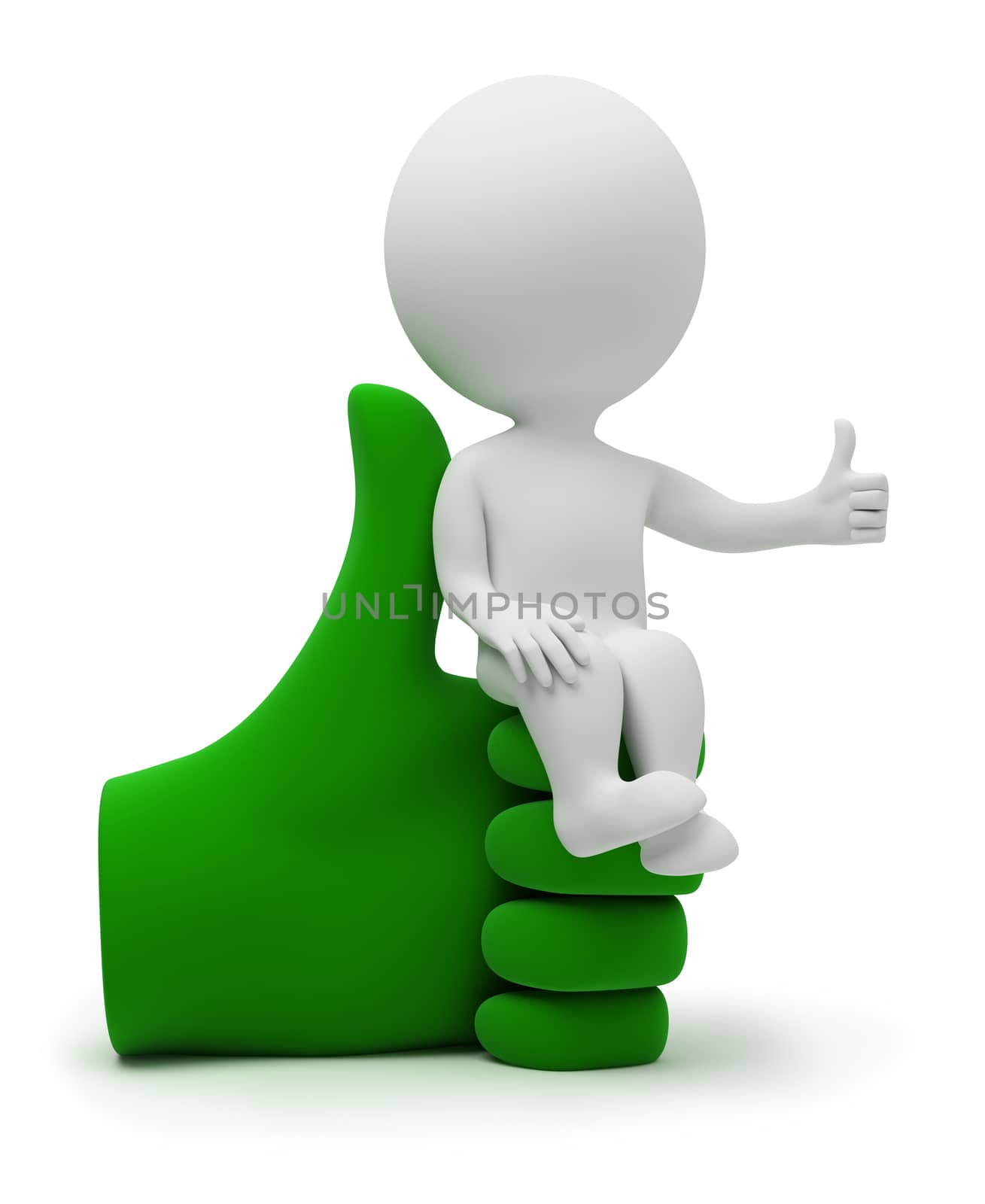 3d small people sitting on a positive symbol. 3d image. Isolated white background.
