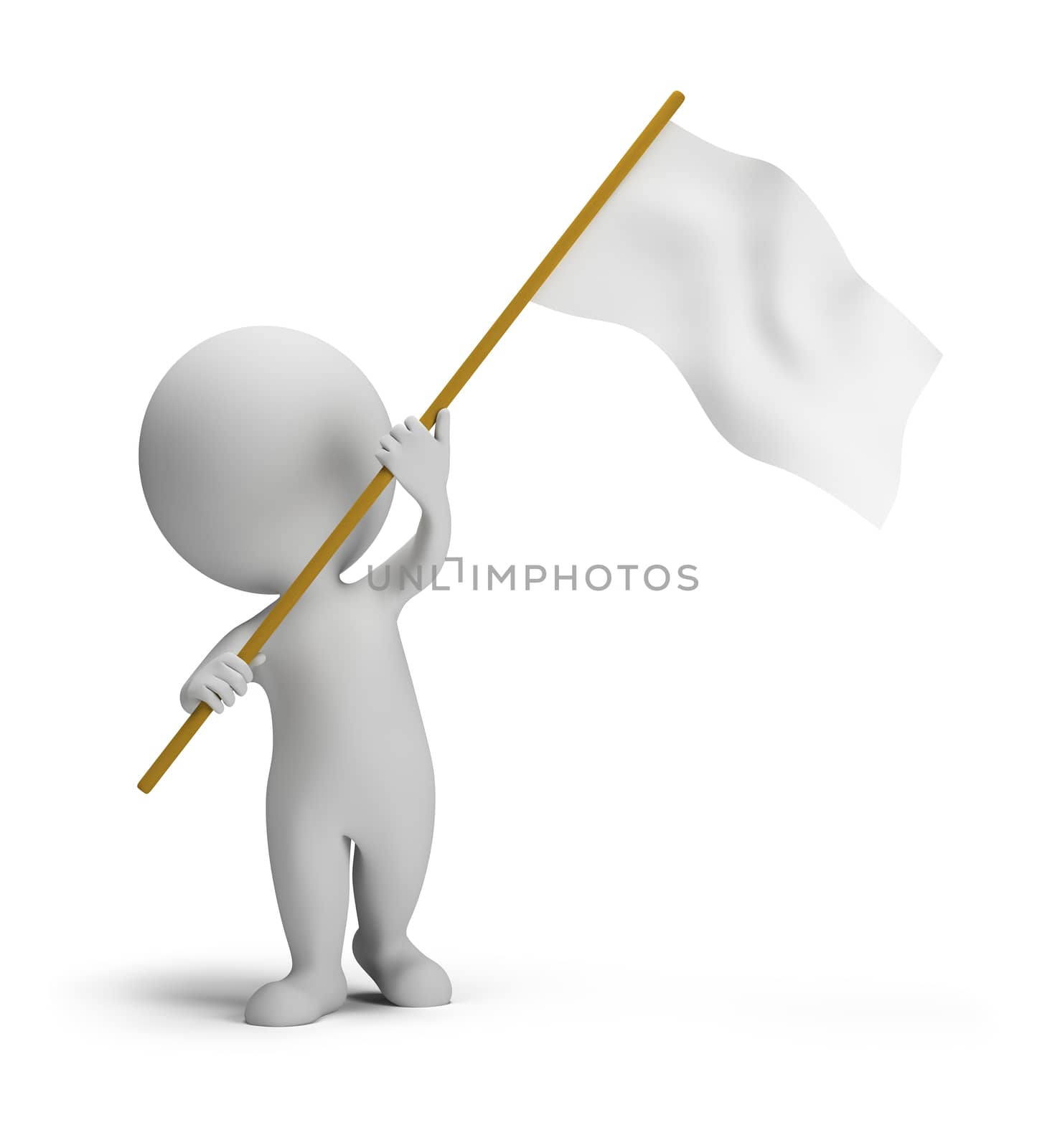 3d small people waved flags. 3d image. Isolated white background.