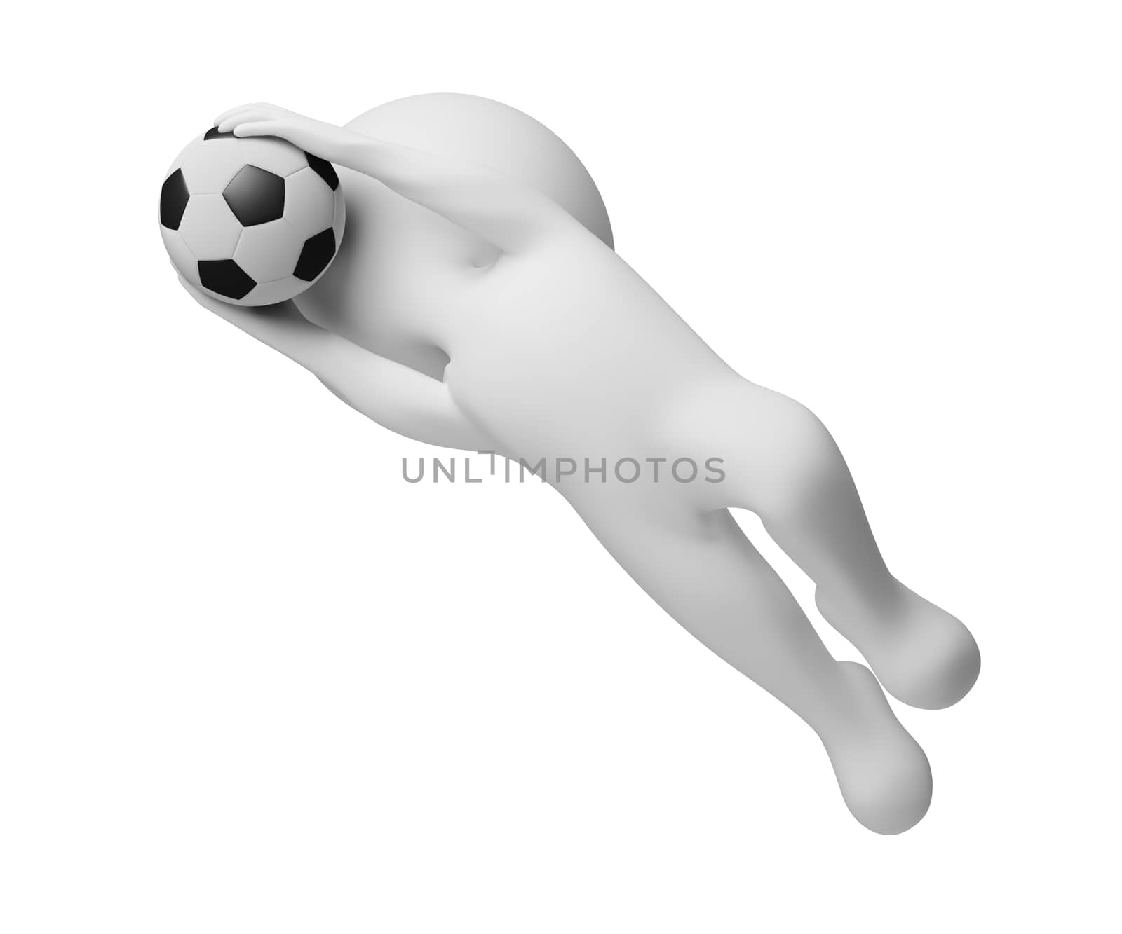 3d small people - goalkeeper a catching ball. 3d image. Isolated white background.