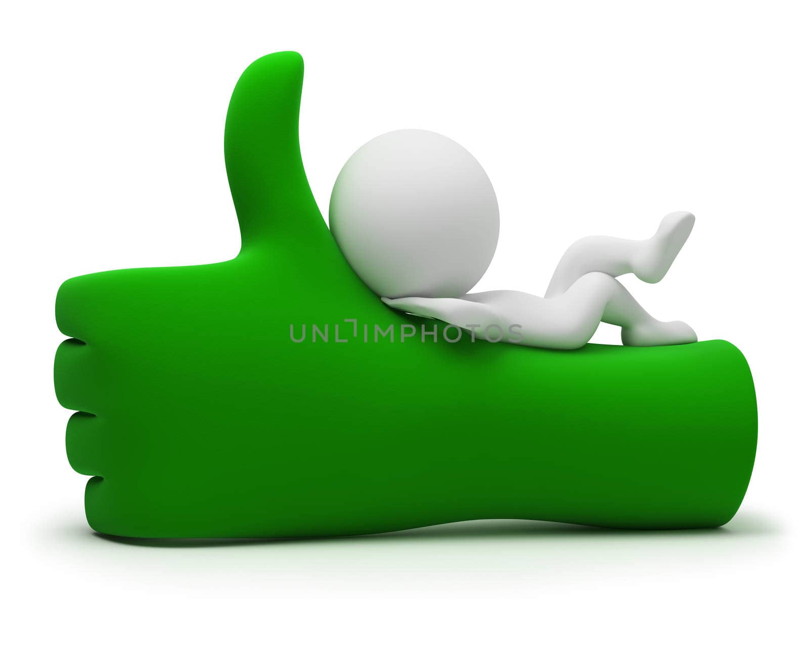 3d small people lying on a positive symbol. 3d image. Isolated white background.