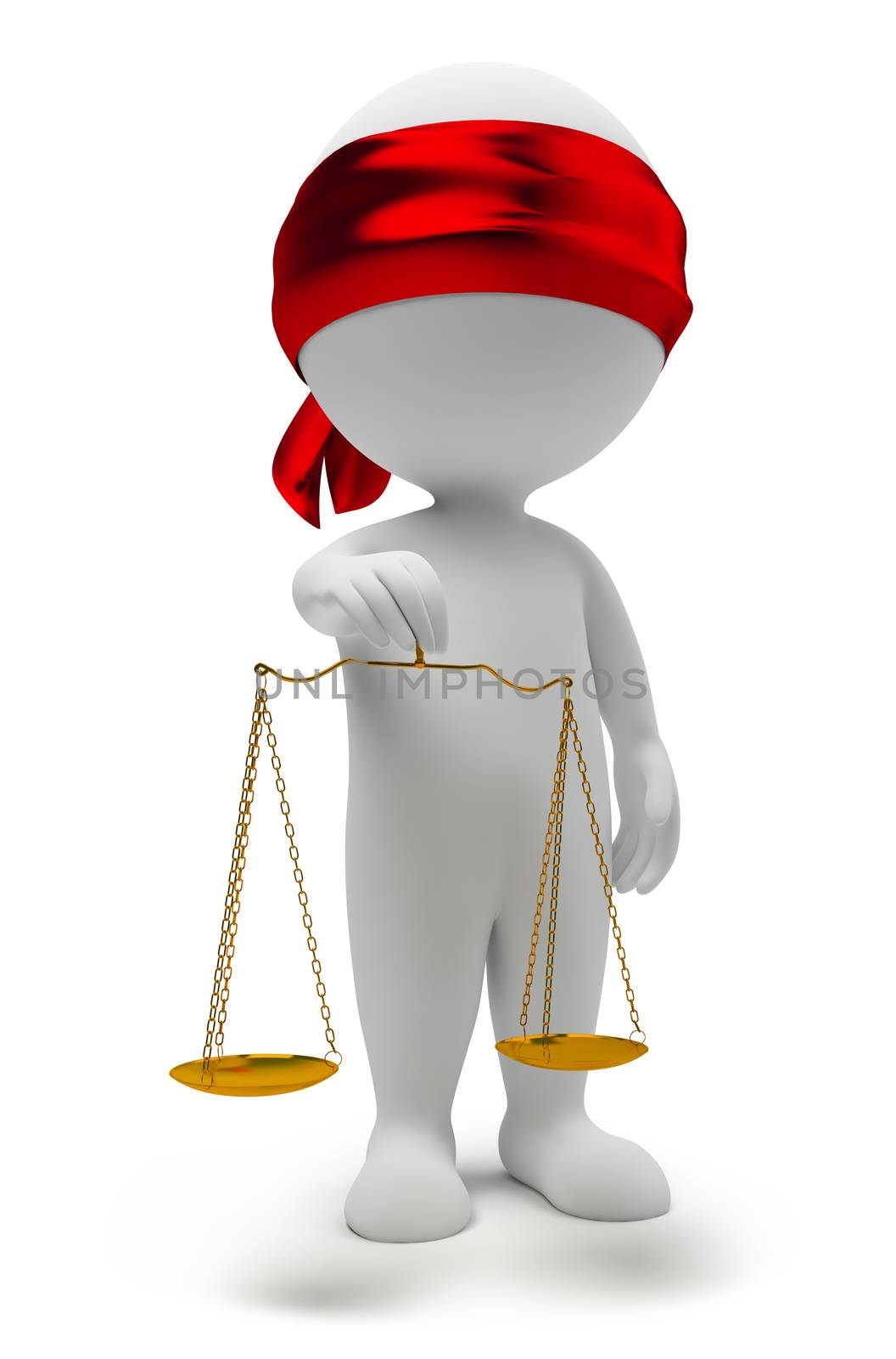 3d small people with scales. A justice symbol. 3d image. Isolated white background.