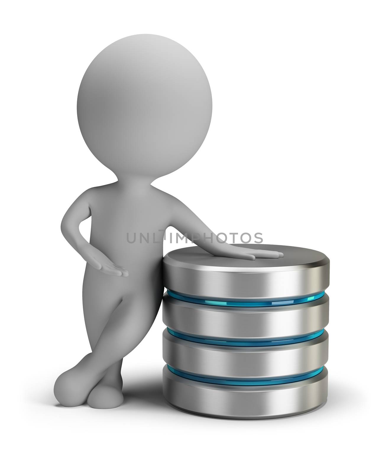 3d person standing next to the server. 3d image. Isolated white background.