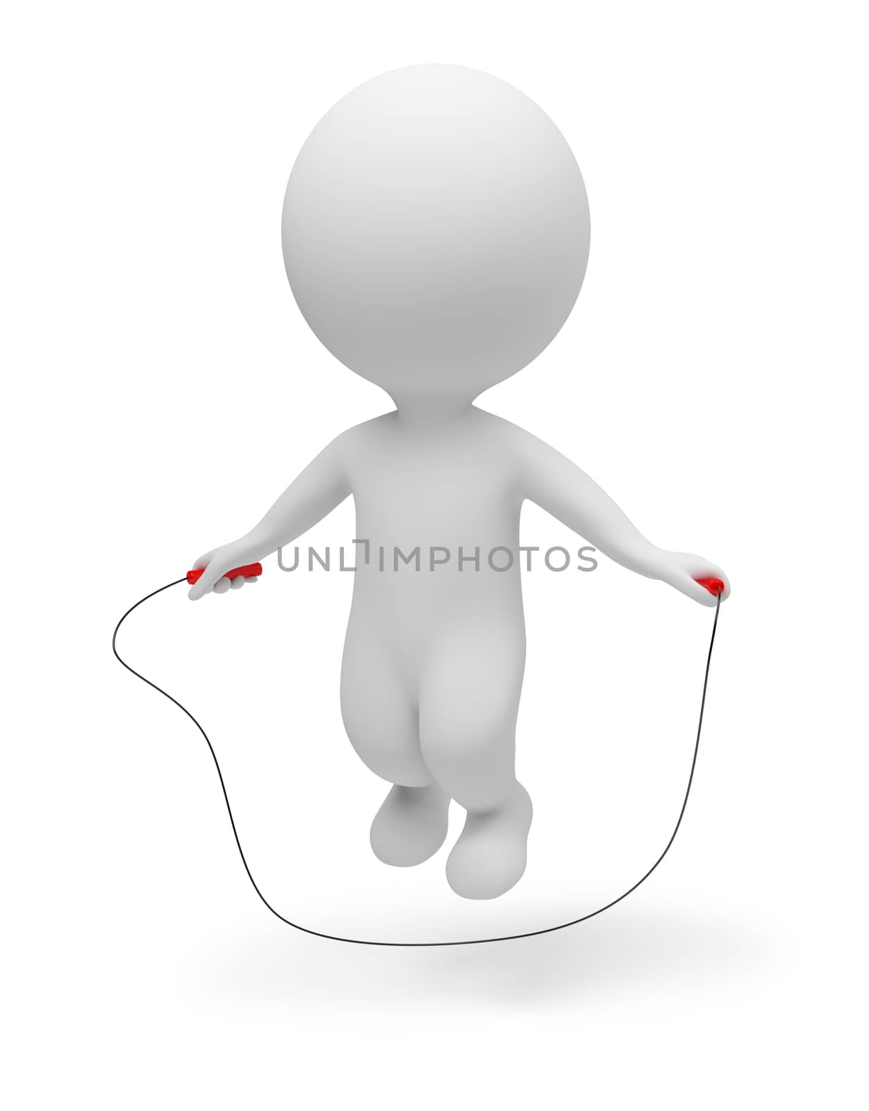 3d small people jumping through a skipping rope. 3d image. Isolated white background.