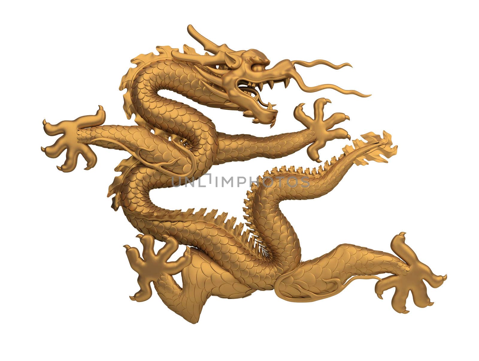 coiled bronze dragon. 3d image. Isolated white background.