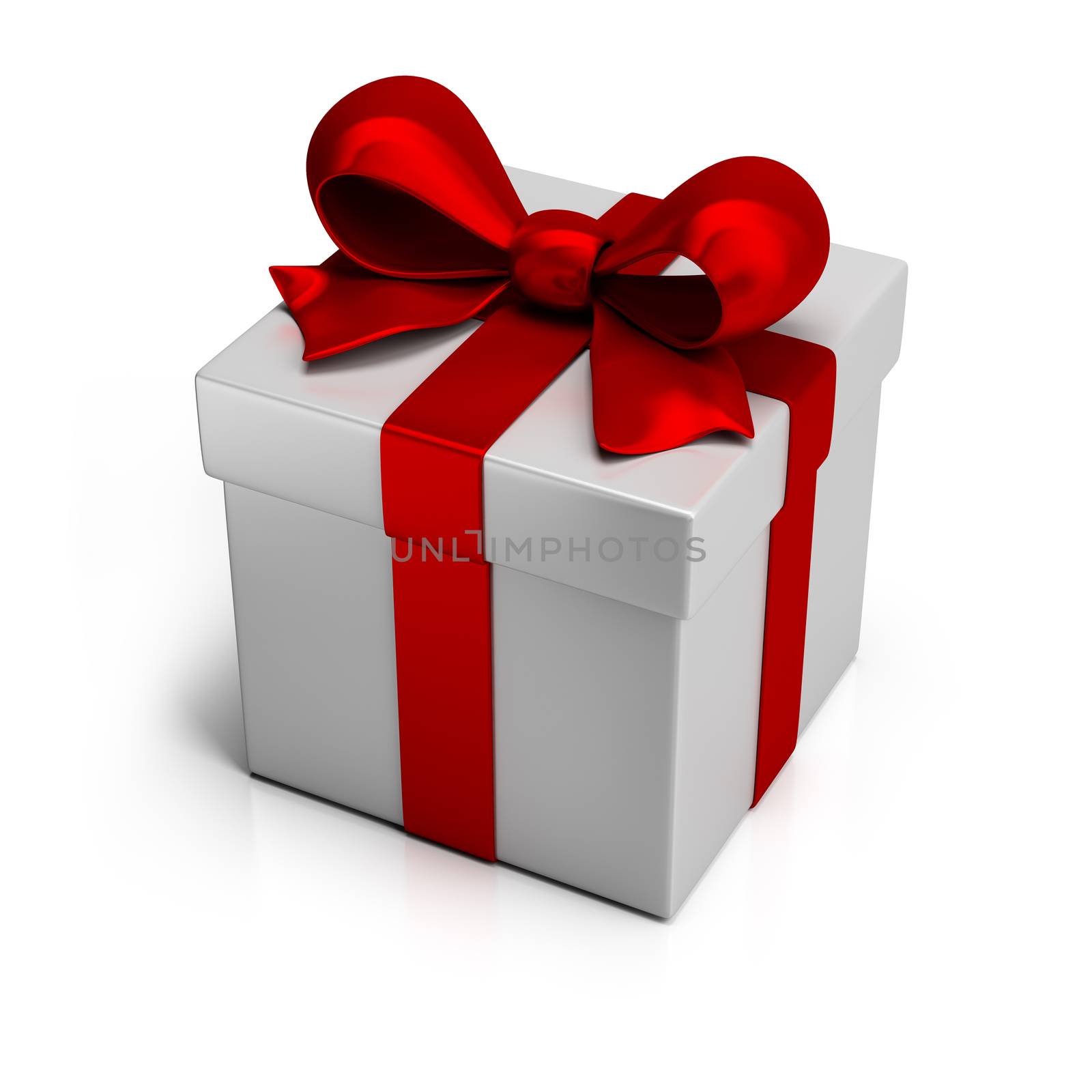 gift box with silk red ribbon. 3d image. Isolated white background.