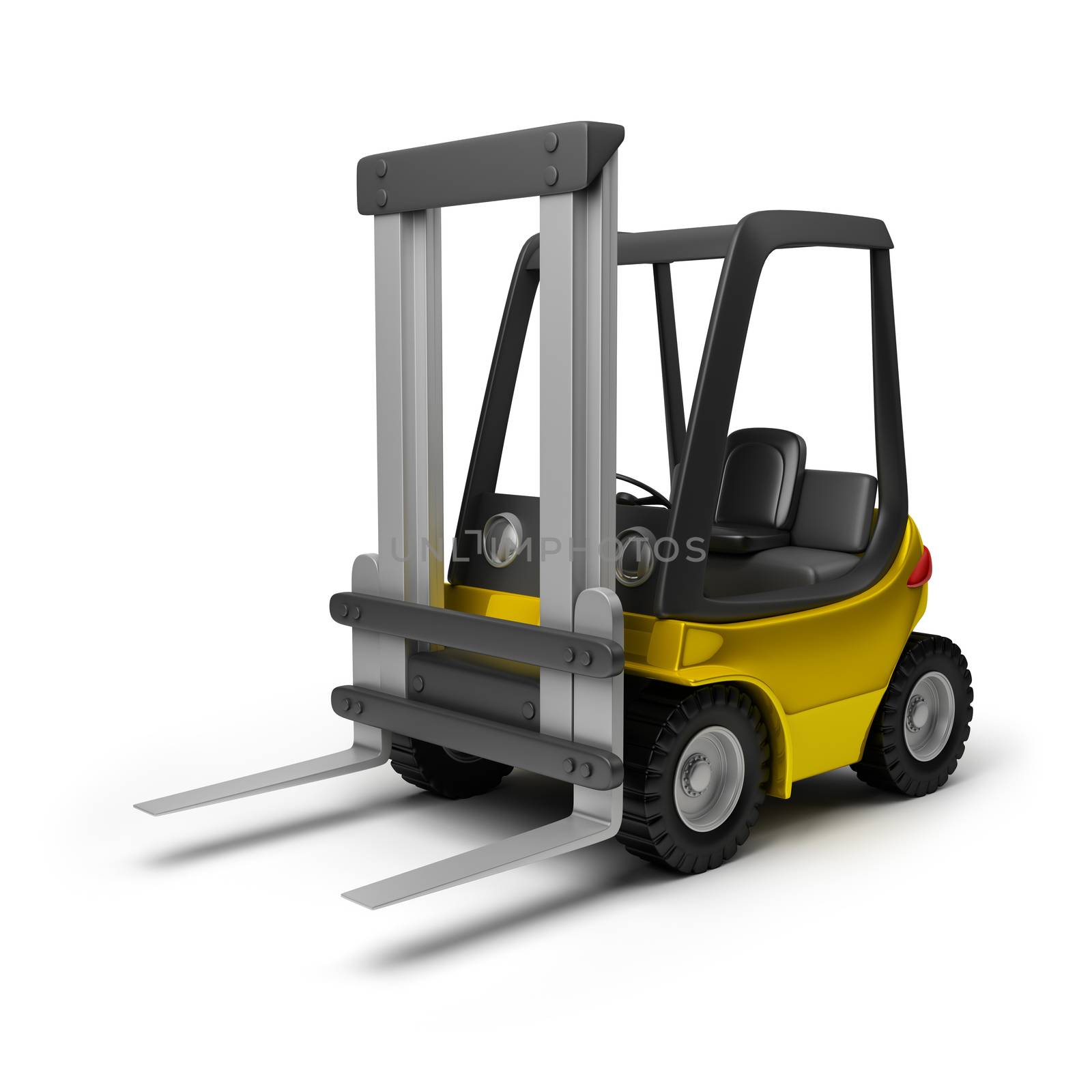 Toy yellow forklift. 3d image. Isolated white background.