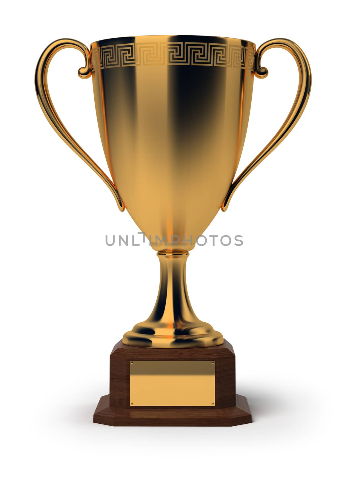 Golden cup. 3d image. Isolated white background.