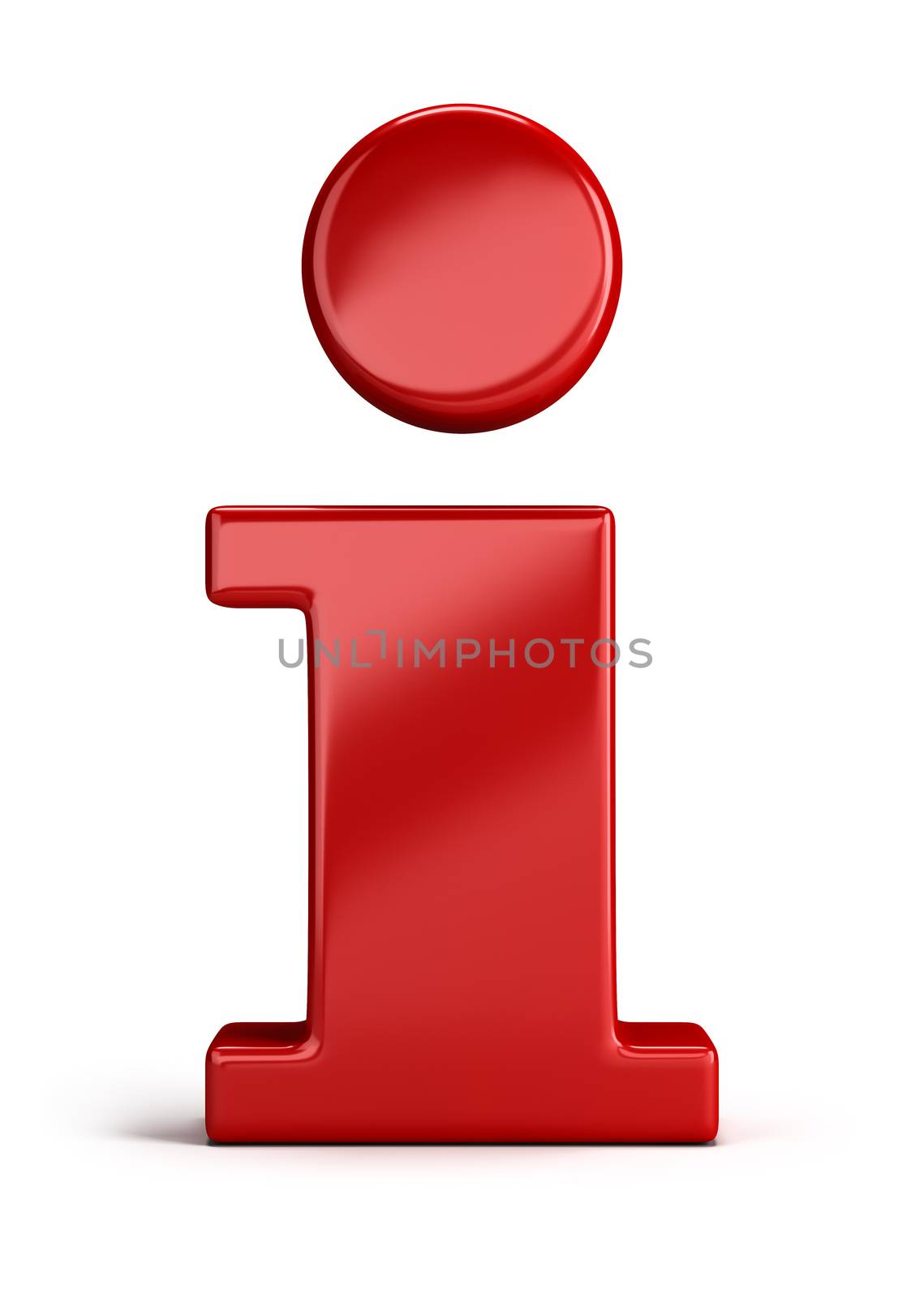 Red info icon. 3d image. Isolated white background.