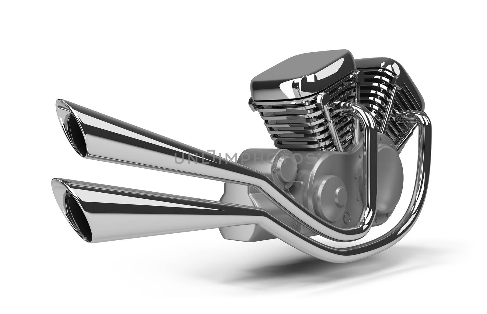 chromed motorcycle engine. 3d image. Isolated white background.