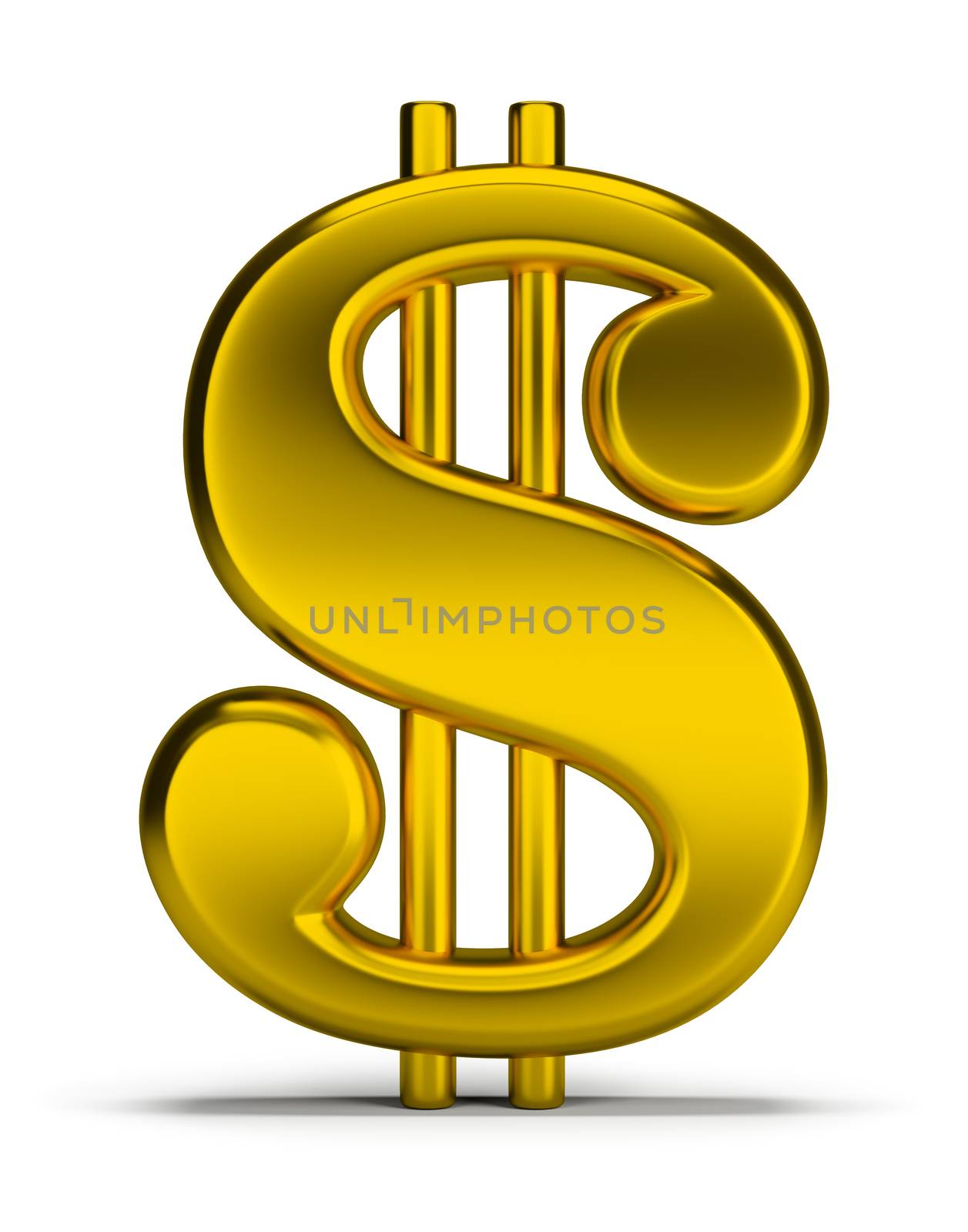 Gold dollar sign. 3d image. Isolated white background.