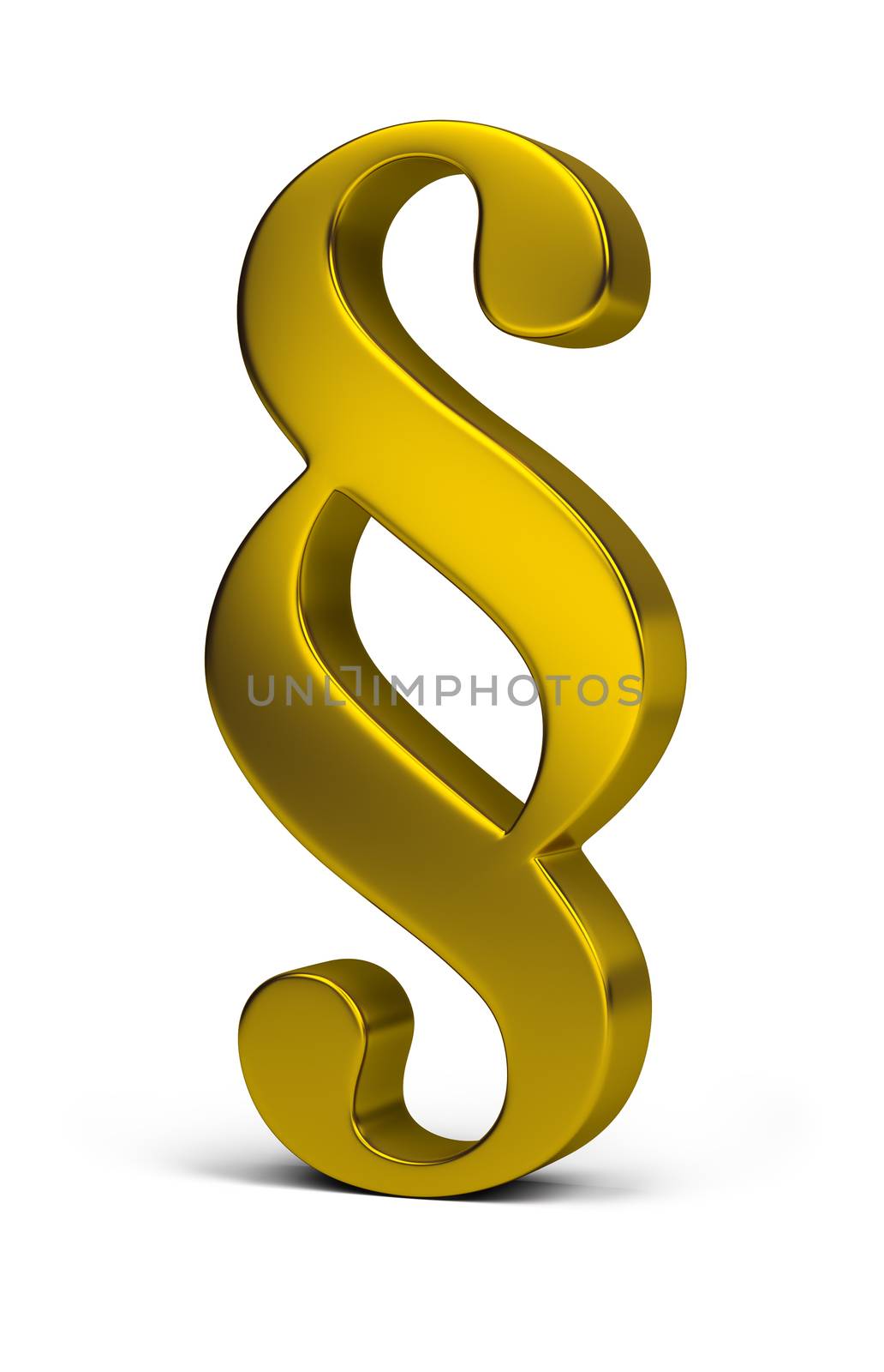 Golden paragraph symbol. 3d image. Isolated white background.