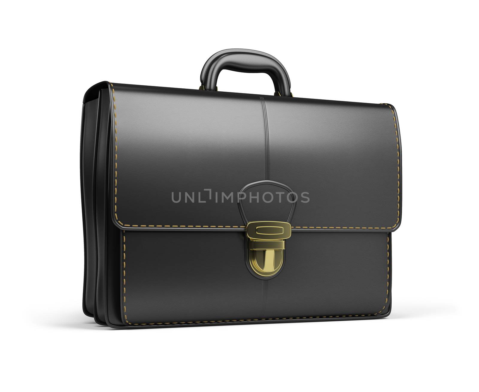 Leather briefcase black. 3d image. Isolated white background.