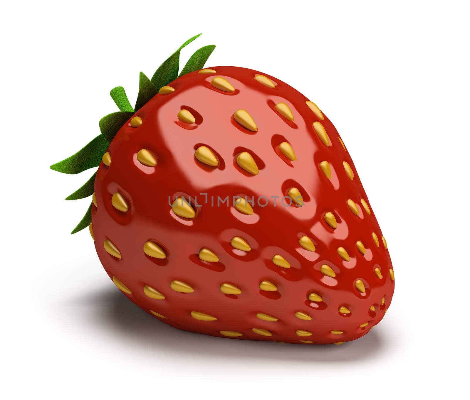 shiny strawberry. 3d image. Isolated white background.