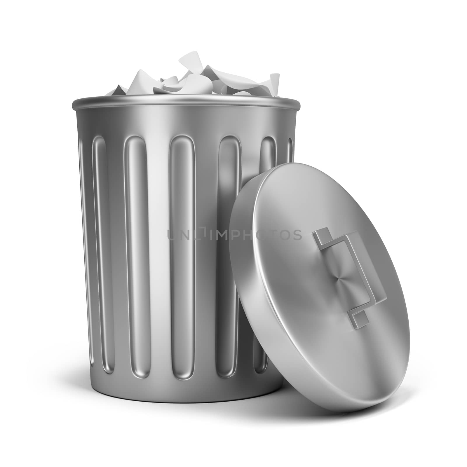 steel trash can. 3d image. Isolated white background.