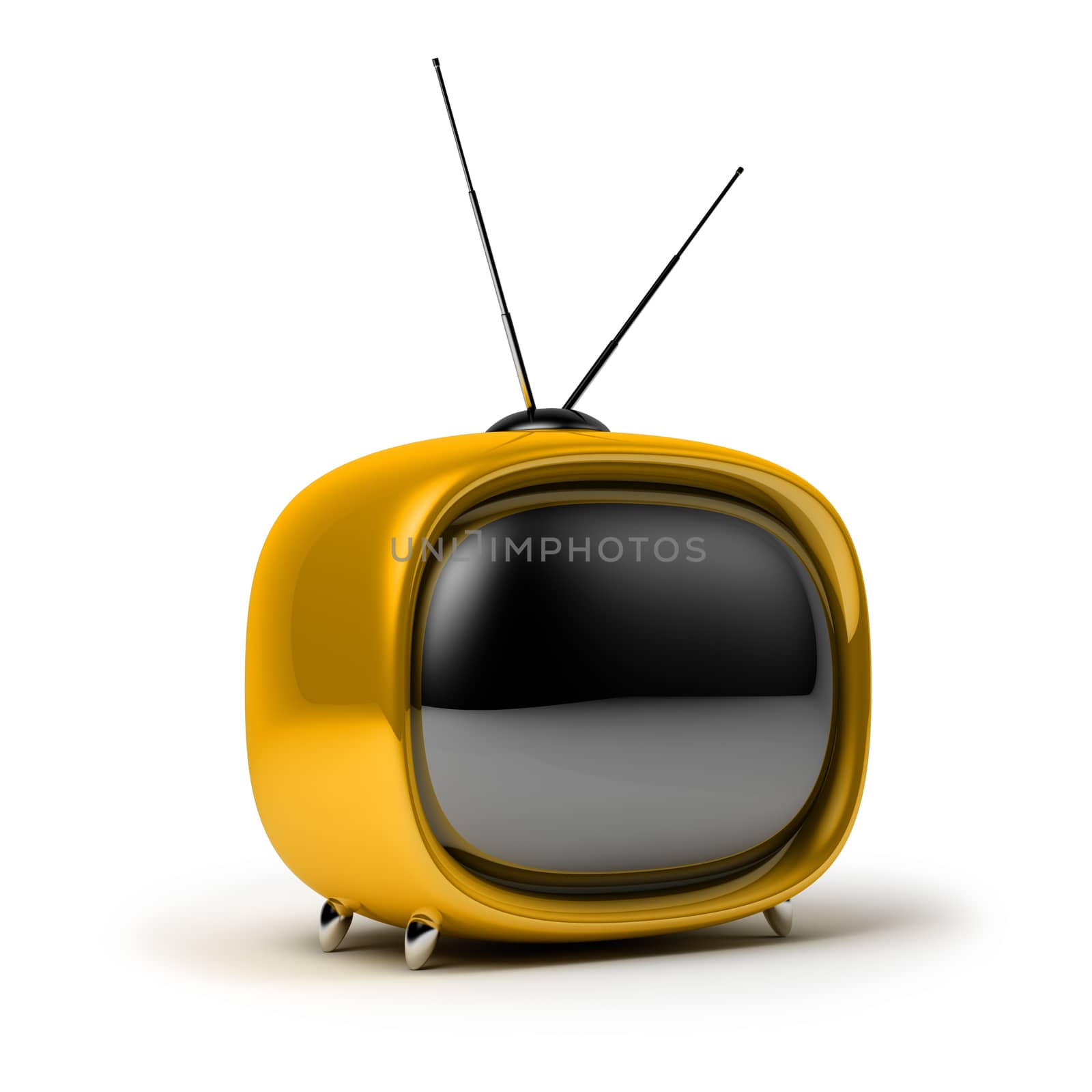 Yellow a retro the TV. 3d image. Isolated white background.