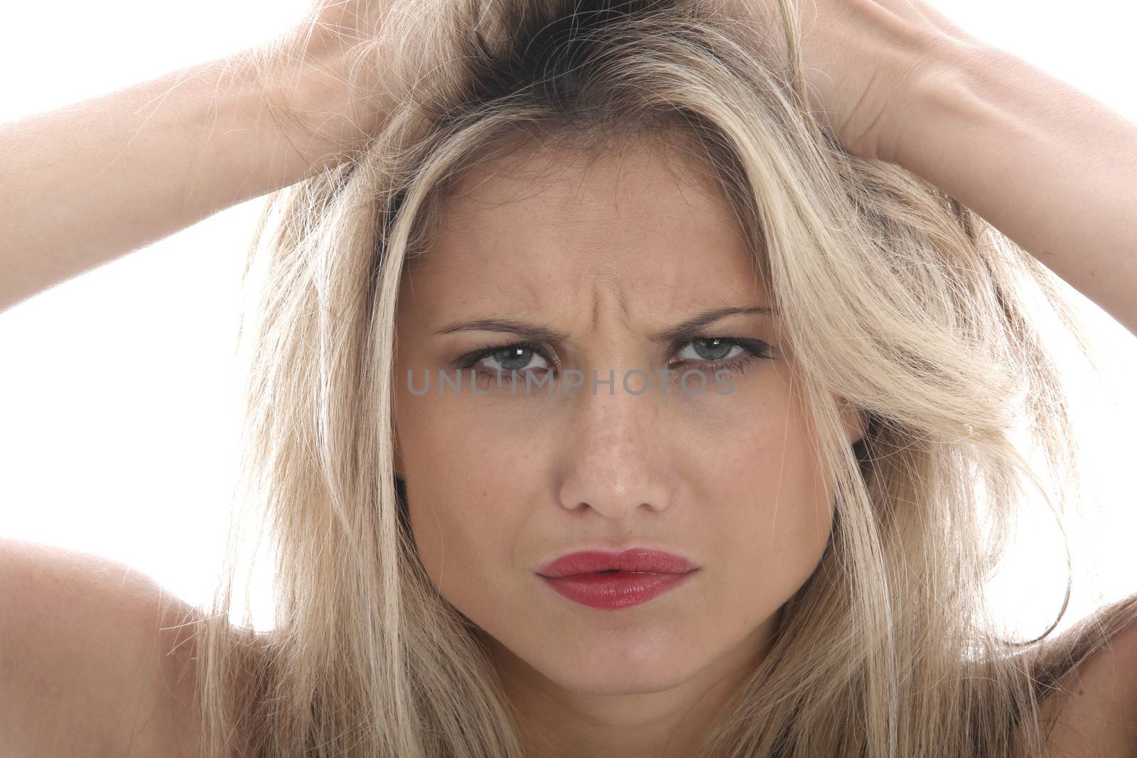 Model Released. Angry Young Woman Pulling Her Hair