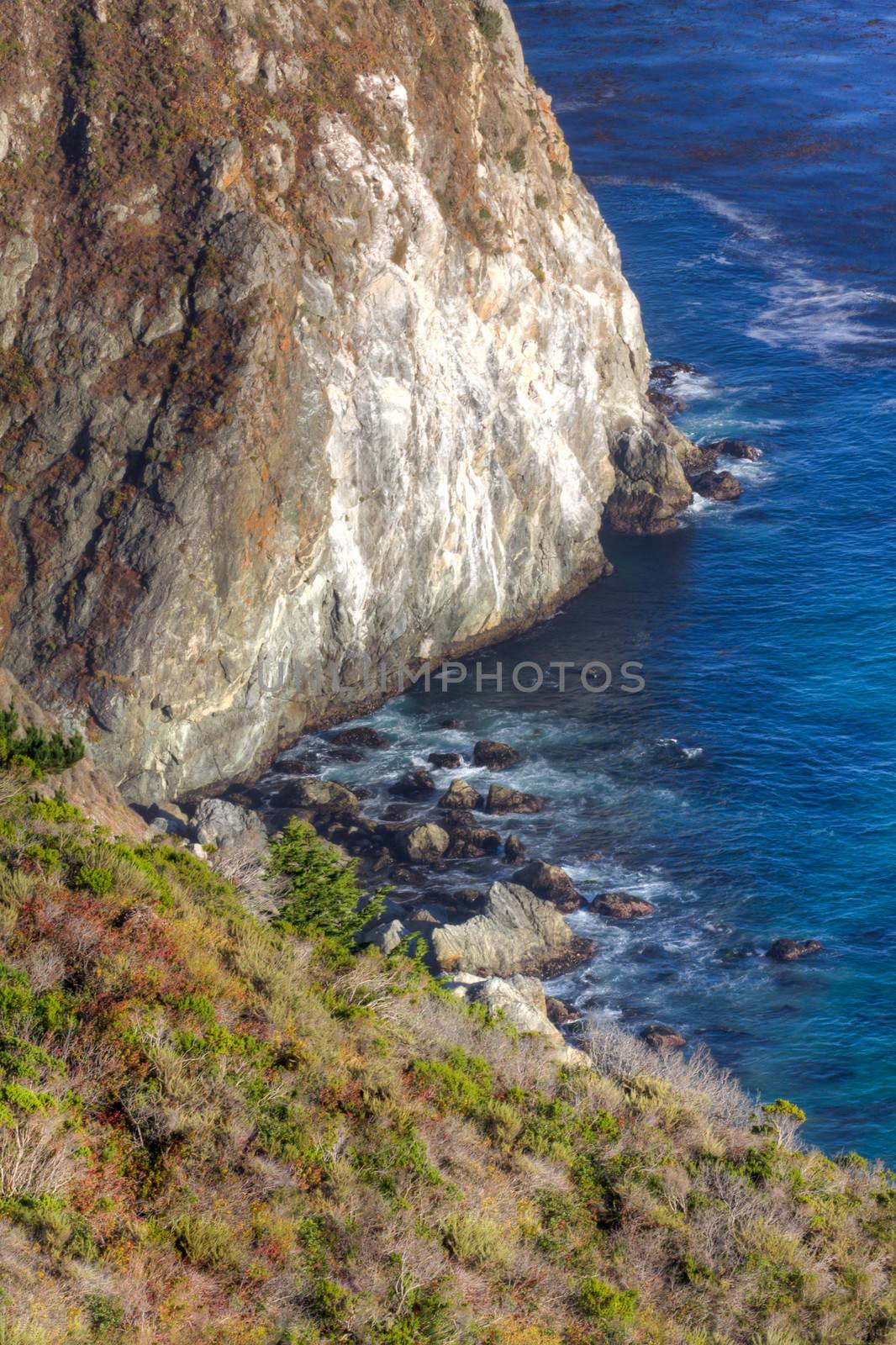 Vertical Image of Cliffs of Big Sur Overlooking the Pacific Ocean