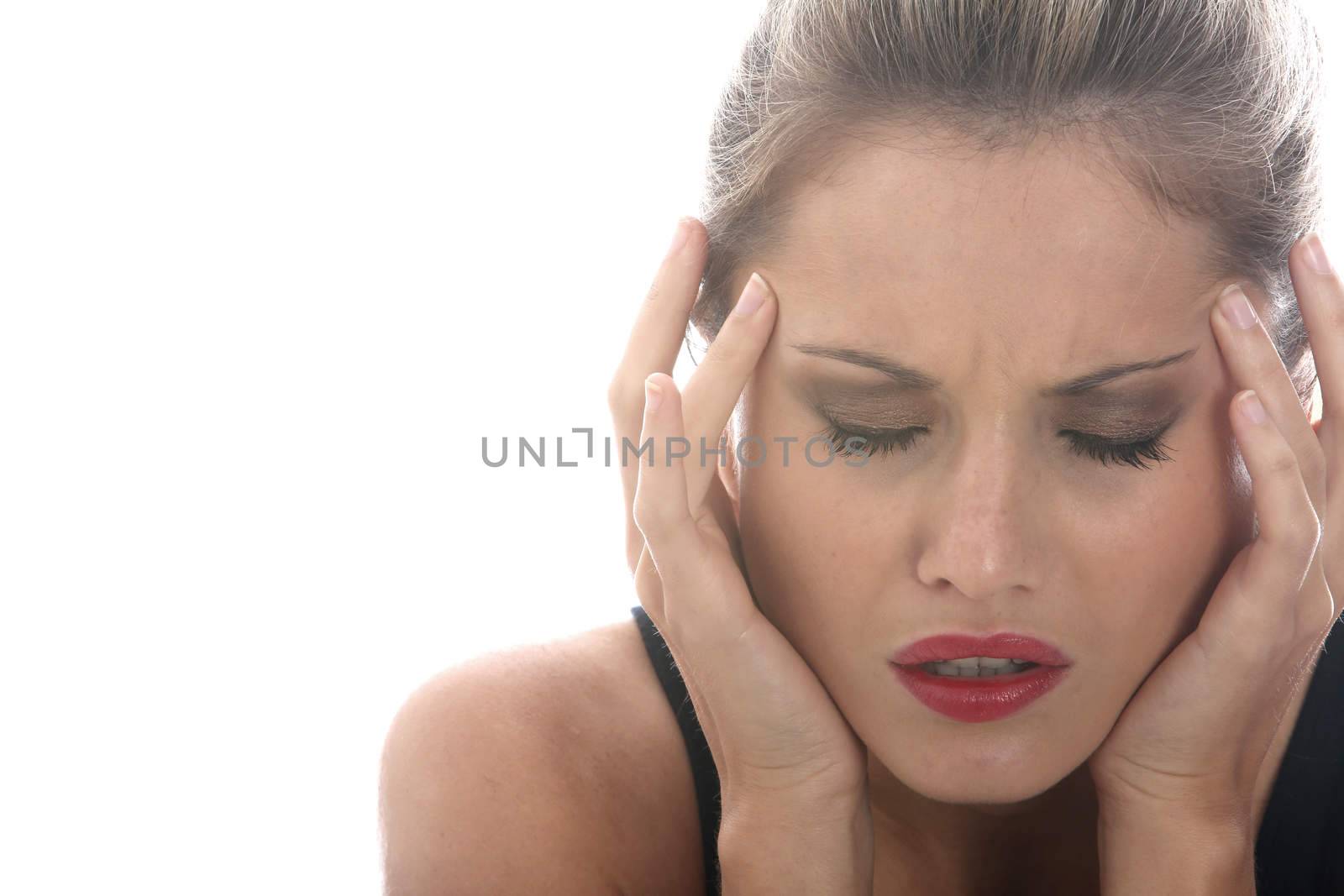 Model Released. Stressed Young Woman With a Headache