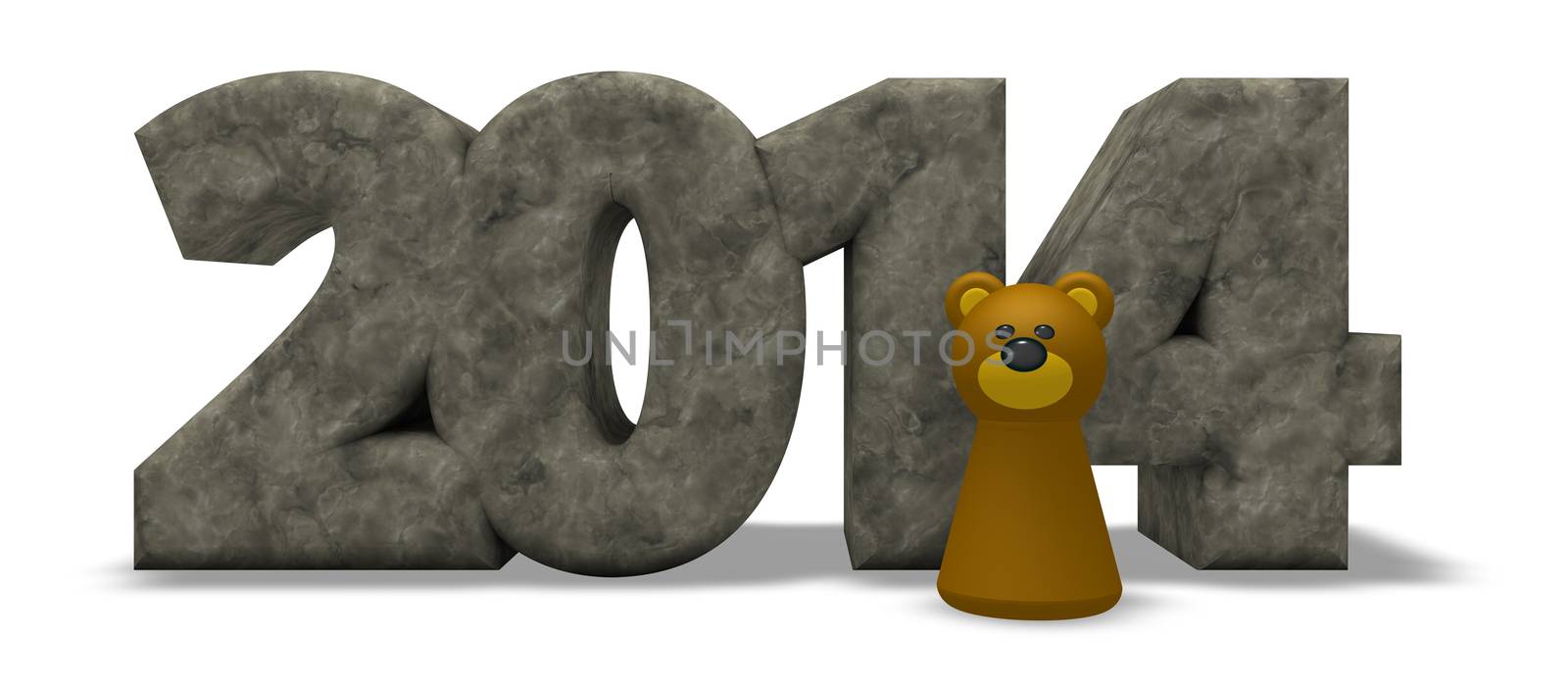stone year number 2014 and bear - 3d illustration
