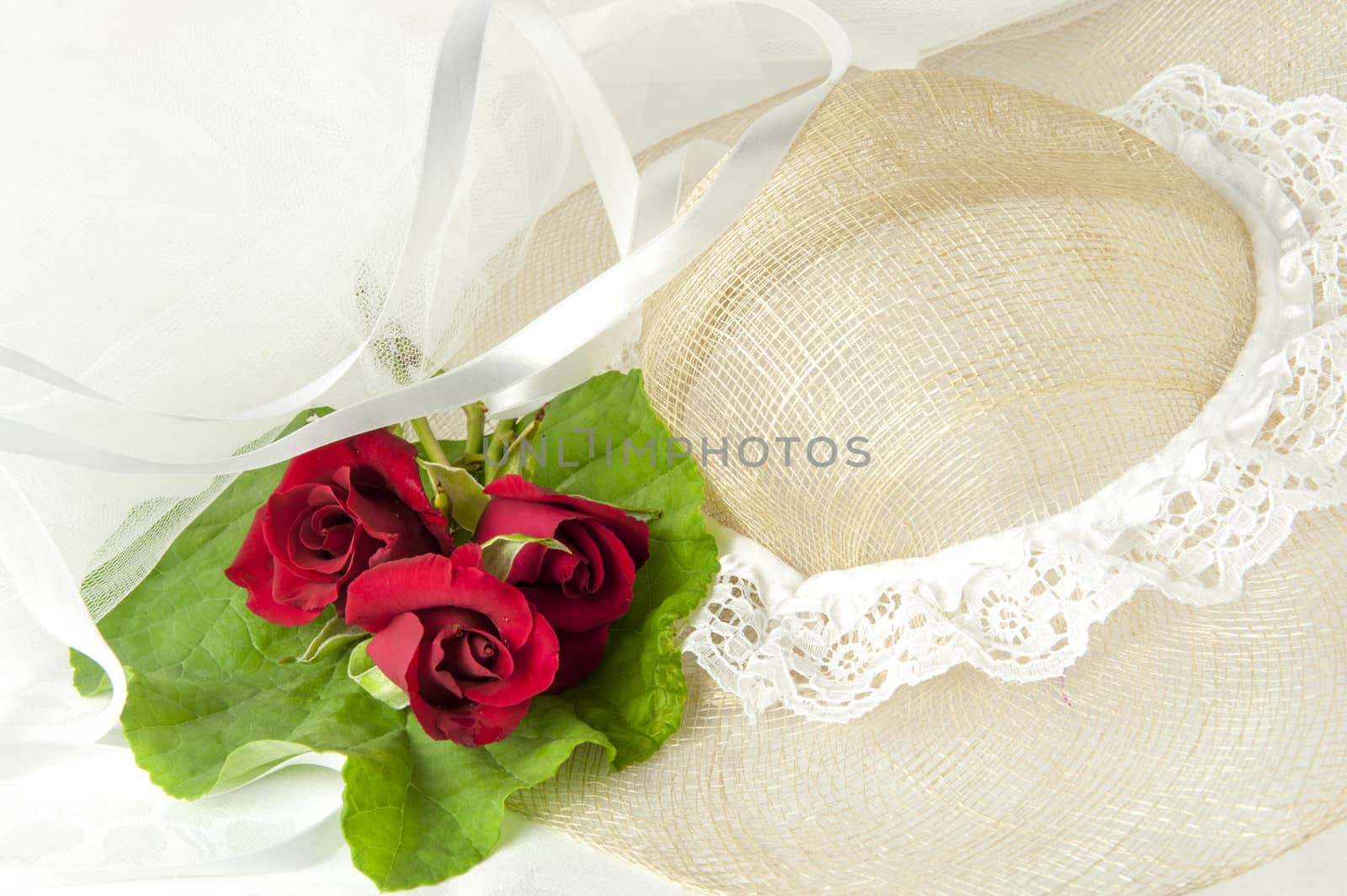 flowers candy and weddings favors on white background