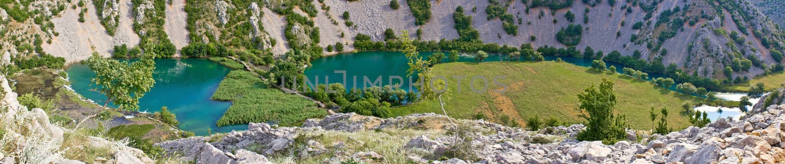 Historic Kudin bridge, Krupa river panorama, Dalmatia, Croatia