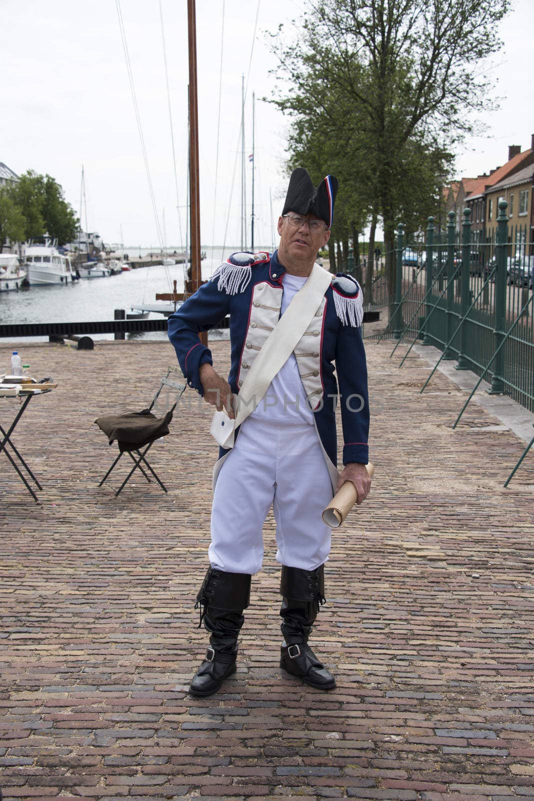 HELLEVOETSLUIS,HOLLAND - JUNE 29:Unidentified man in france uniform on the arts day,on June 29,2013 in Hellevoetsluis,Holland.This days is once a year to introduce art and culture