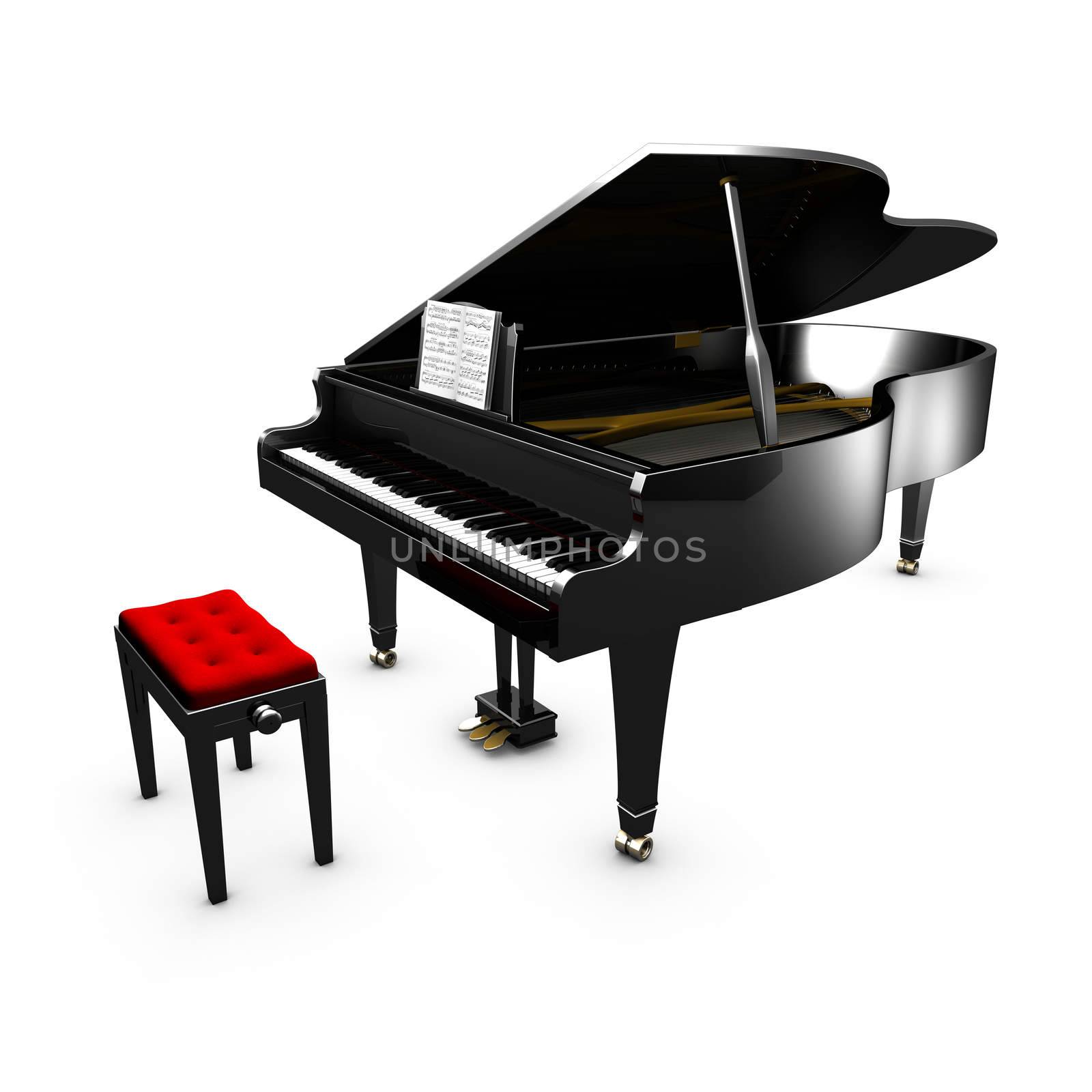 3D opened grand piano and its chair by ytjo