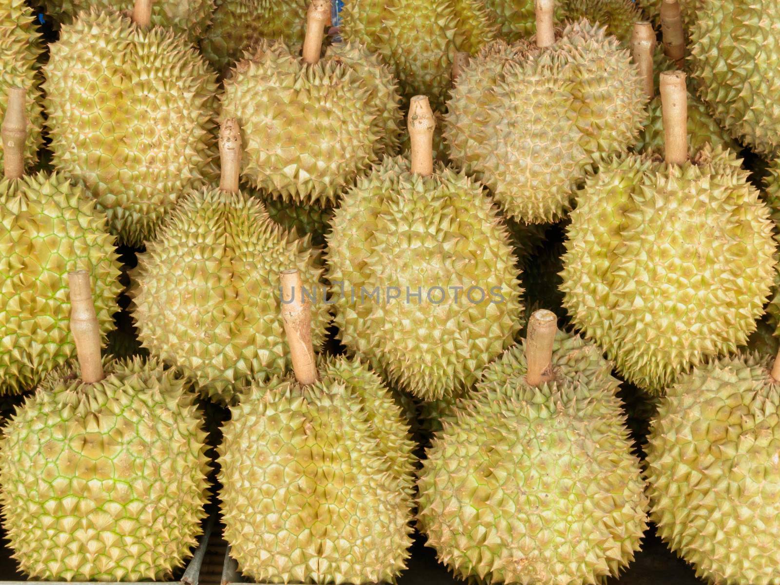 Durian king of Thai fruits in market Thailand.