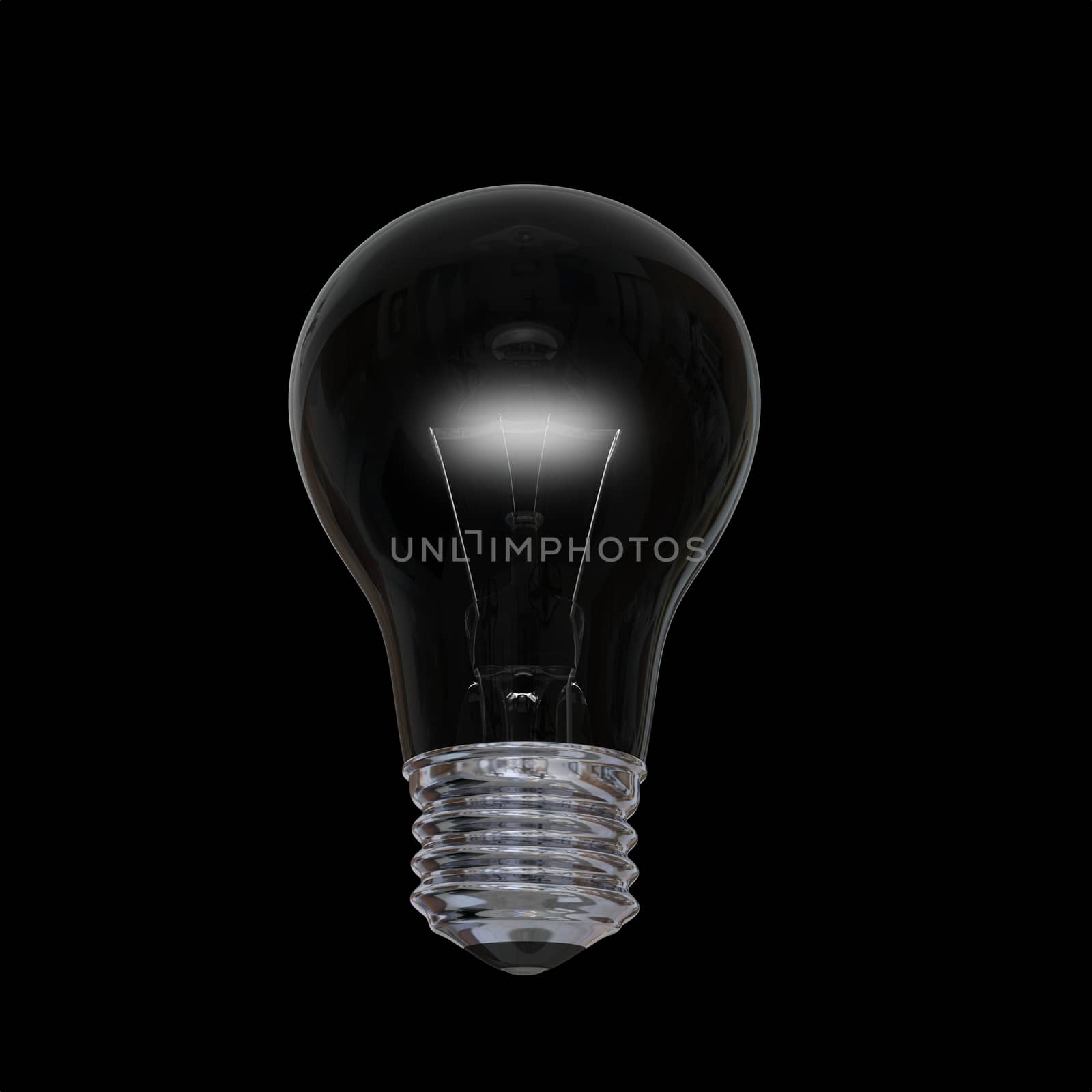 Glowing lightbulb illustration isolated on black background