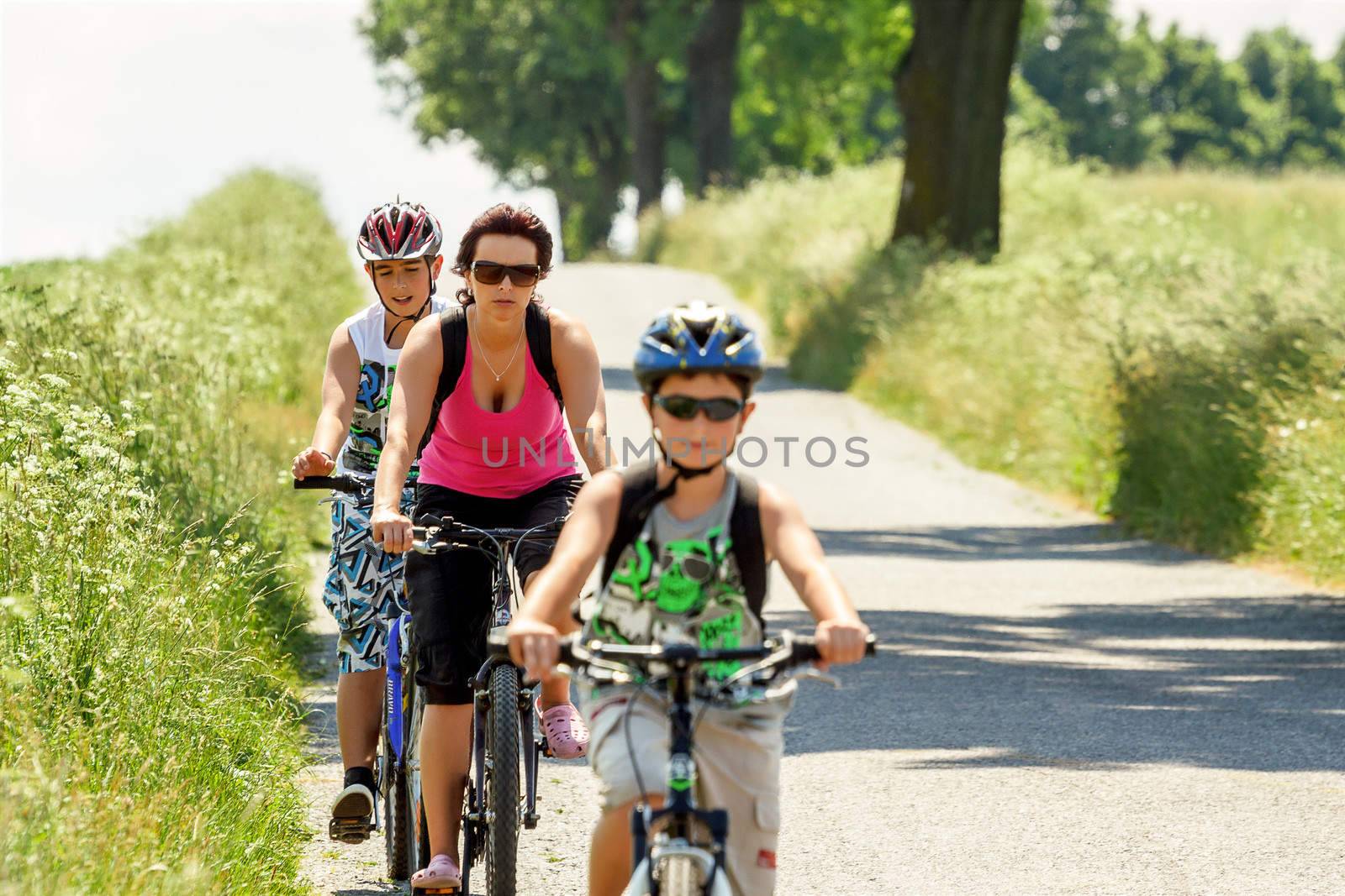 Mother with two sons on bicycle trip by artush