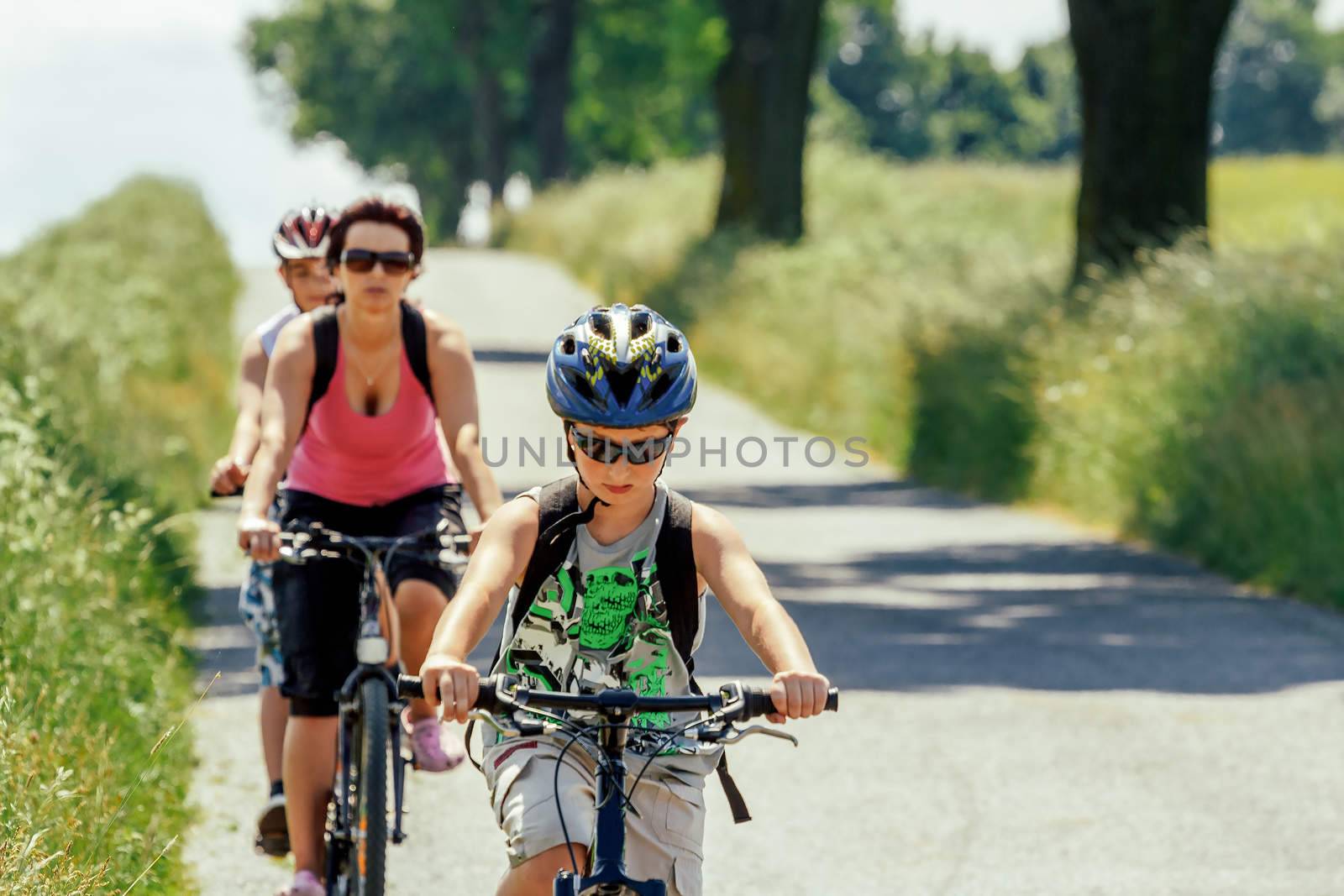 Mother with two sons on bicycle trip by artush