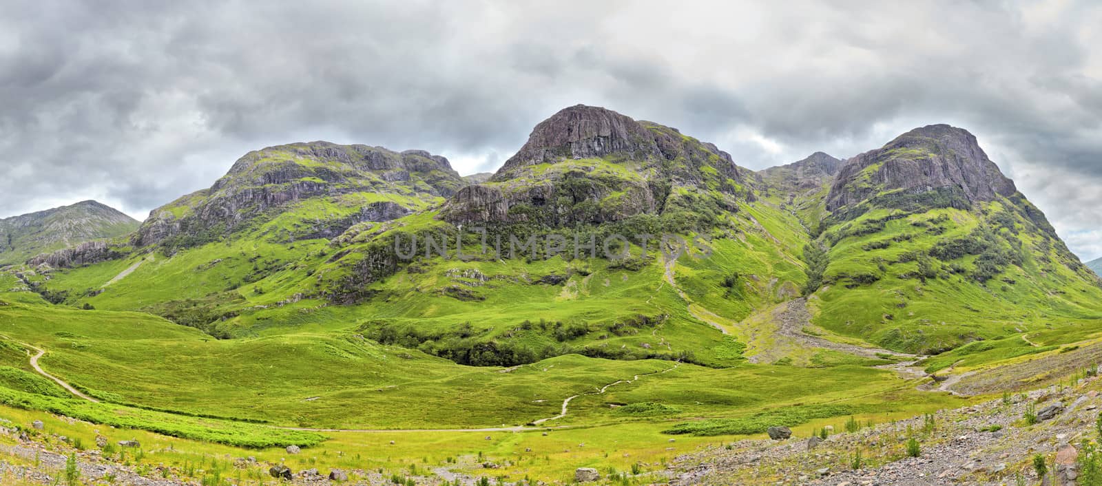 panoramic view of the Three Sisters of Glencoe, Scotland