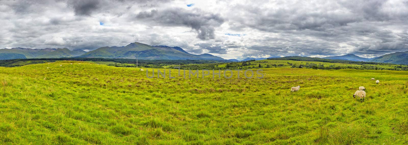 panoramic view of the The Grey Corries Range and Ben Nevis, the highest moutain in Scotland and the UK