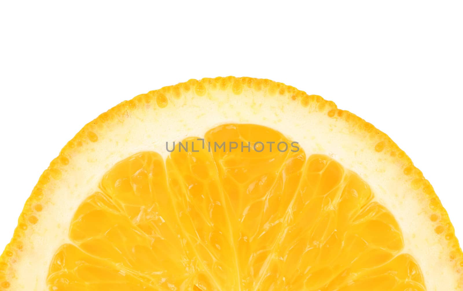 A quarter of orange isolated on the white background