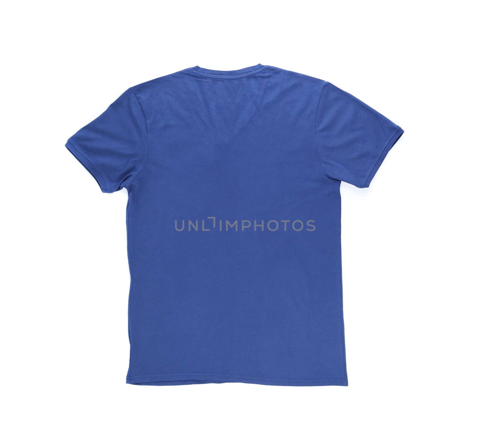 Men's blue T-shirt with clipping path on the white background. Back.