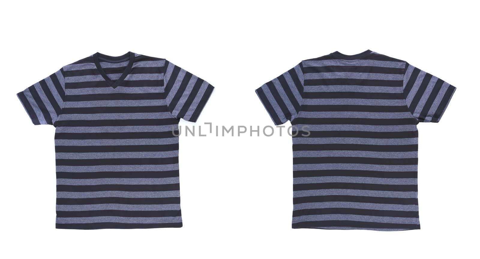 Men's striped T-shirt with clipping path. Front and back.
