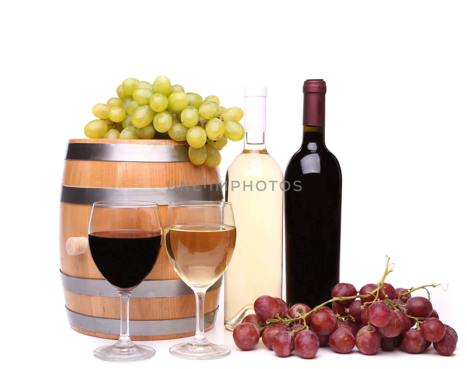 Wine composition is located on the white background.